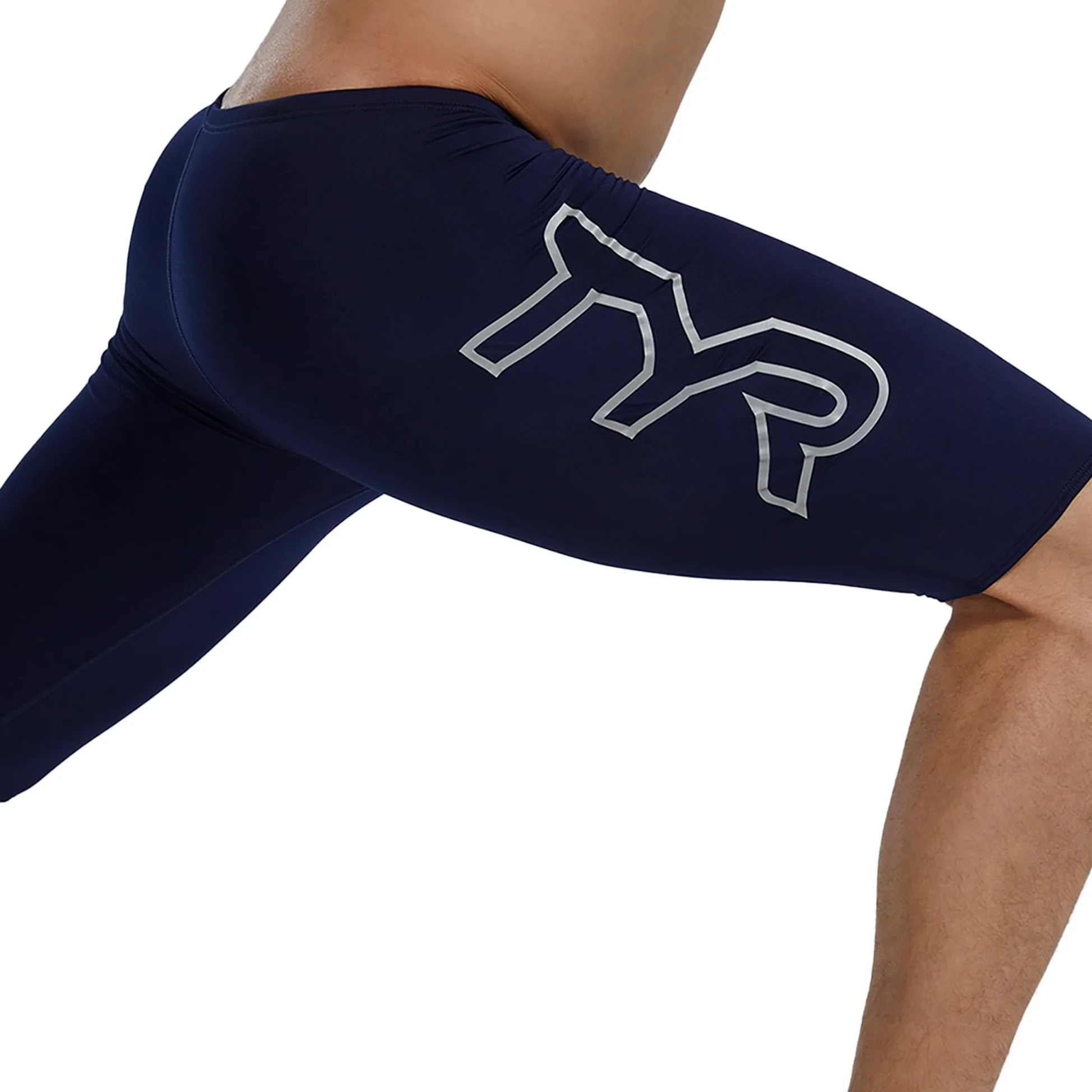 TYR Durafast Elite Solid Jammer Męskie kąpielówki, kolor granatowy/logo, rozmiar 42