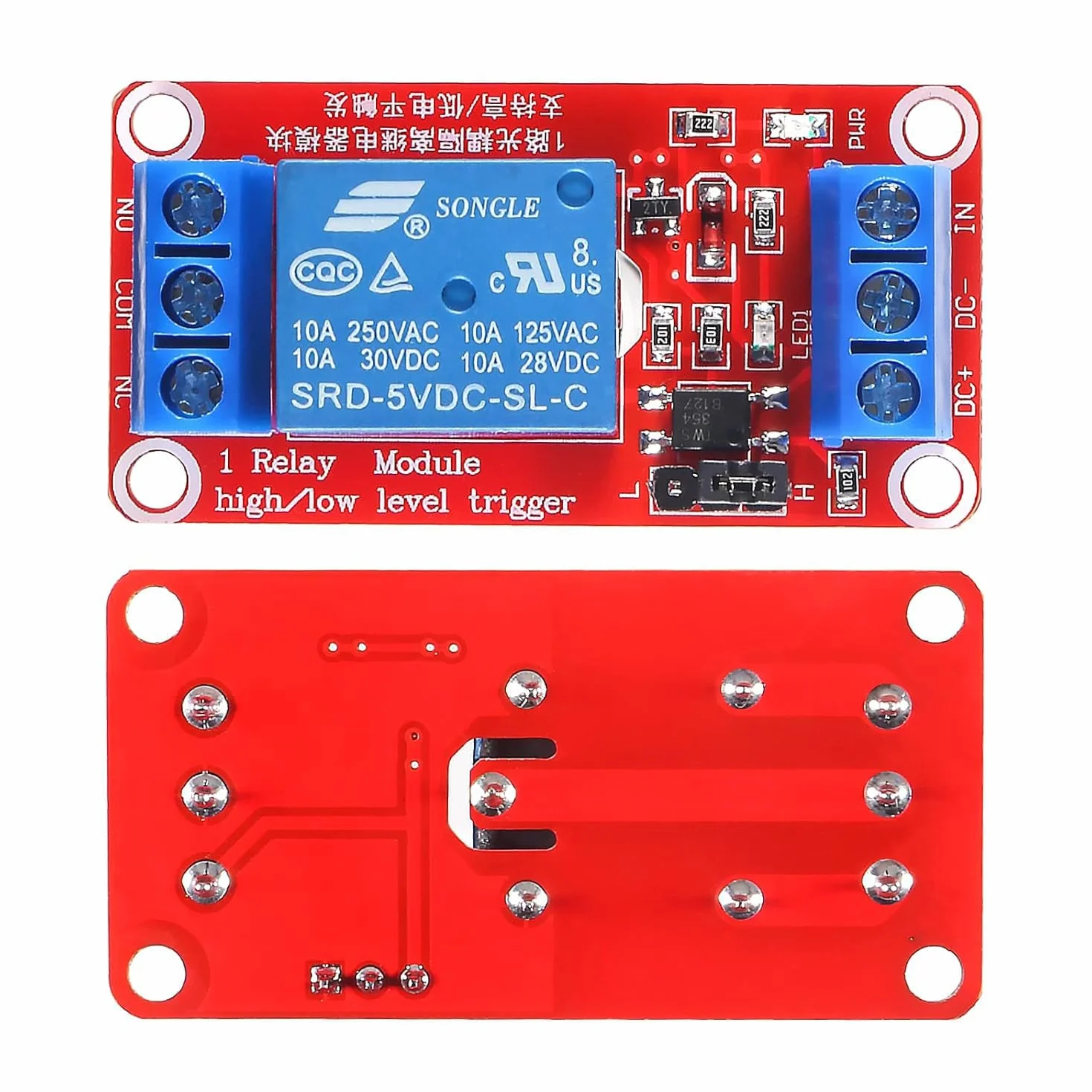 RUNCCI-YUN 5 sztuk moduł przekaźnika kanałowego 5 V, 1-kanałowy moduł przekaźnika z transoptorem High lub Low Level Trigger, płytka rozszerzająca, przełącznik przekaźnika do Raspberry Pi Arduino Board