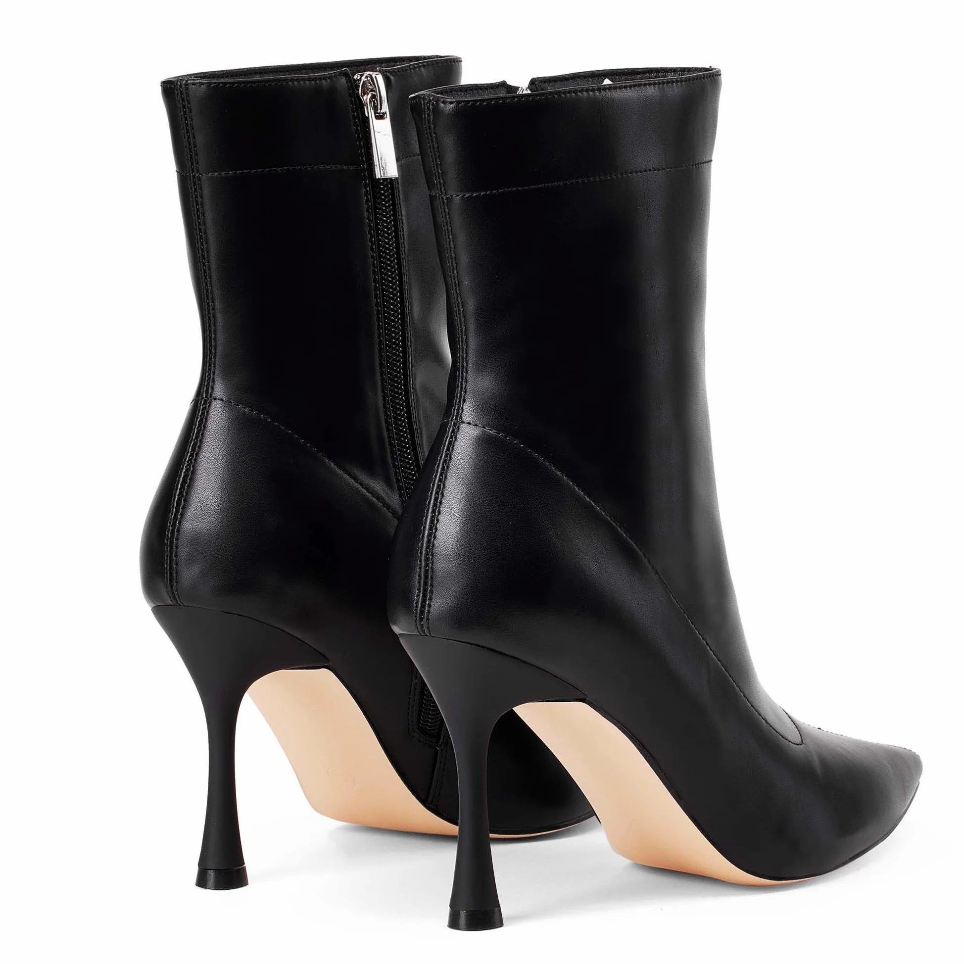 Damskie botki 9 cm szpiczasty nosek - średni obcas szpilki buty robocze dla kobiet modne krótkie buty czarne 8, Czarny, 38.5 EU