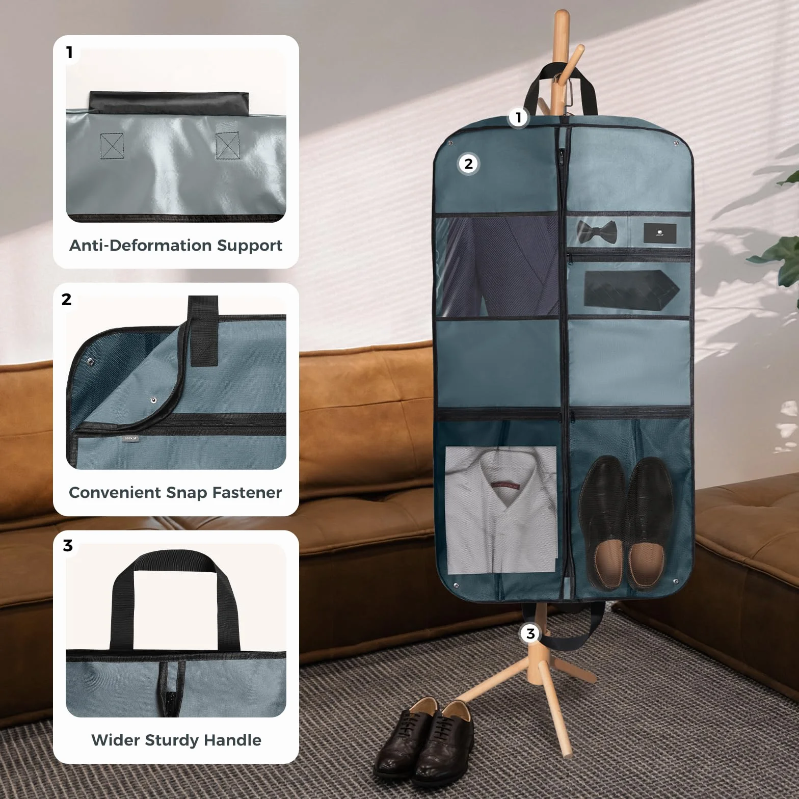 pack all Torba podróżna premium, 109 cm, wytrzymała, wisząca torba na garnitur, składana torba do przechowywania w szafie, pokrowiec ochronny na ubrania, koszule, sukienki, płaszcze (szara)
