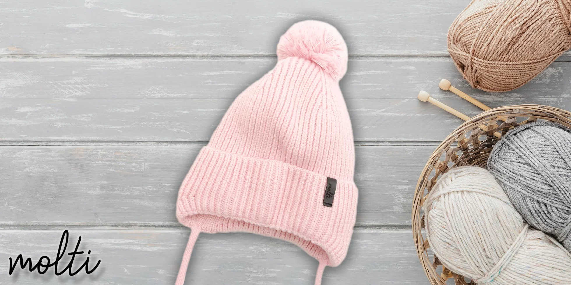 molti Dziecięca czapka zimowa beanie ze 100% wełny merino z podszewką z polaru, czapka z dzianiny z tasiemkami i pomponem, ciepła i miękka, Öko-Tex, rozmiar 46-48, brązowa