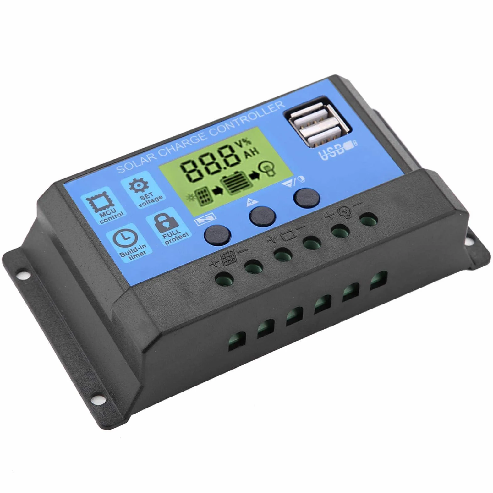 Kontroler ładowania solarnego, PWM 12 V 24 V podwójny USB kontroler ładowania panelu słonecznego inteligentny regulowany regulator wyświetlacz LCD 10/20/30 A (YJSS-20A)