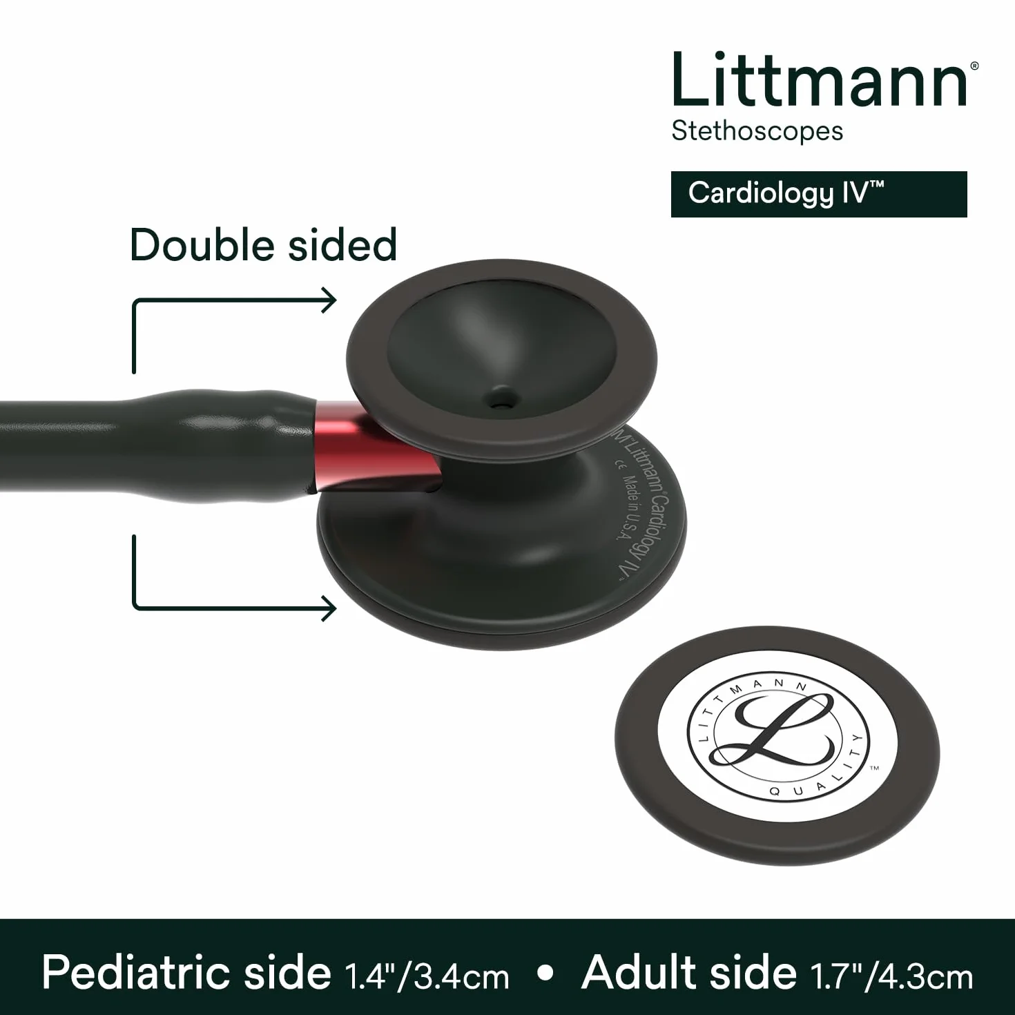 3M Littmann Cardiology IV Stetoskop diagnostyczny, Stetoskop diagnostyczny, BLACK FINISH, 6200, czarny przewód i lira, trzonek czerwony
