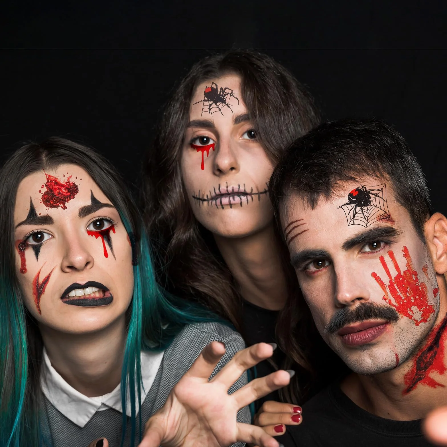 10 arkuszy tatuaży na Halloween, tymczasowe, realistyczne rany, wodoodporne, Halloween, Cosplay, straszna dekoracja makijażu