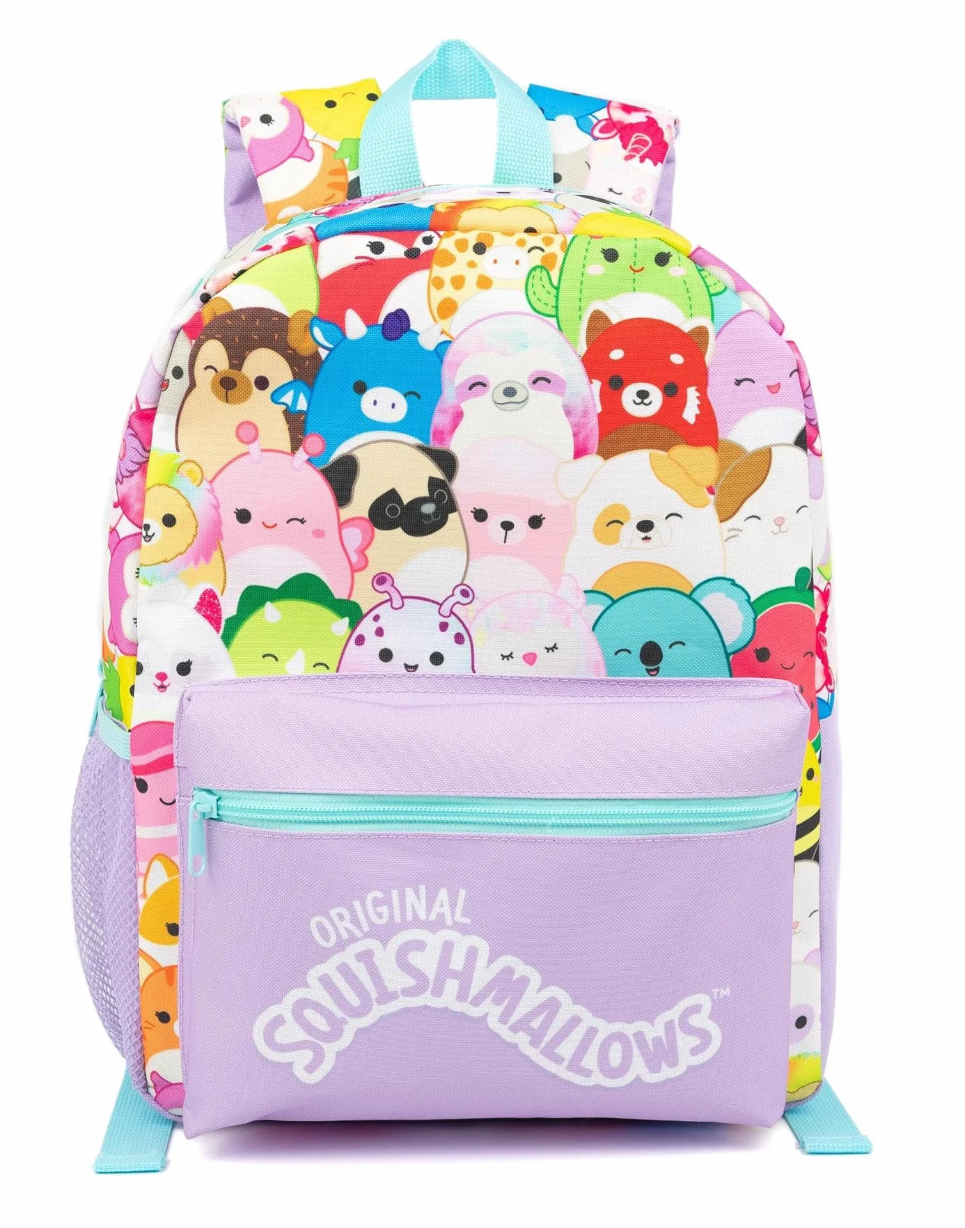 Squishmallows Girls Backpack Zestaw 4 elementowy plecak torba lunch butelka woda piórnik Fioletowy