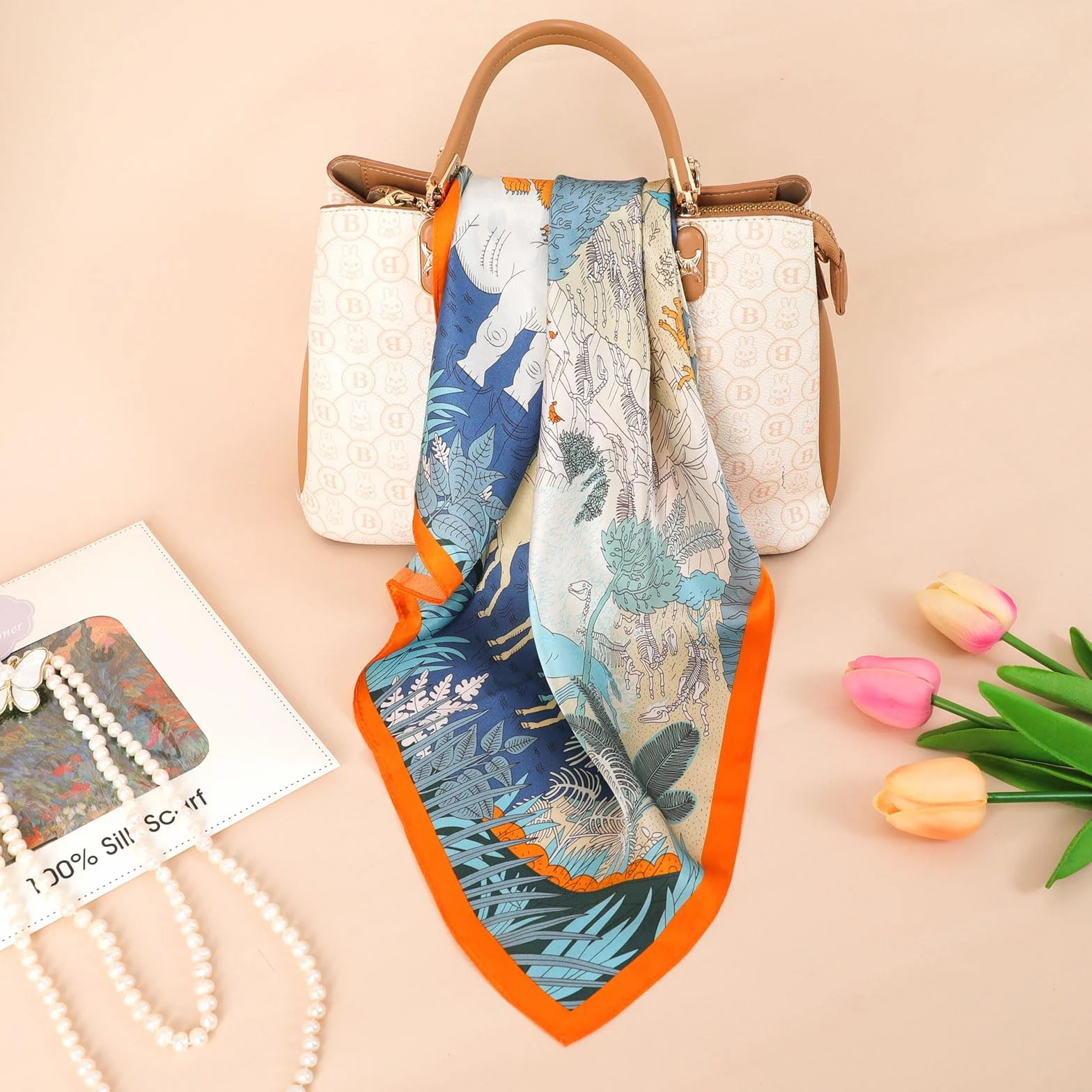 Jedwabny szalik 100% jedwab morwowy 68 cm kwadratowy bandana na głowę szyję