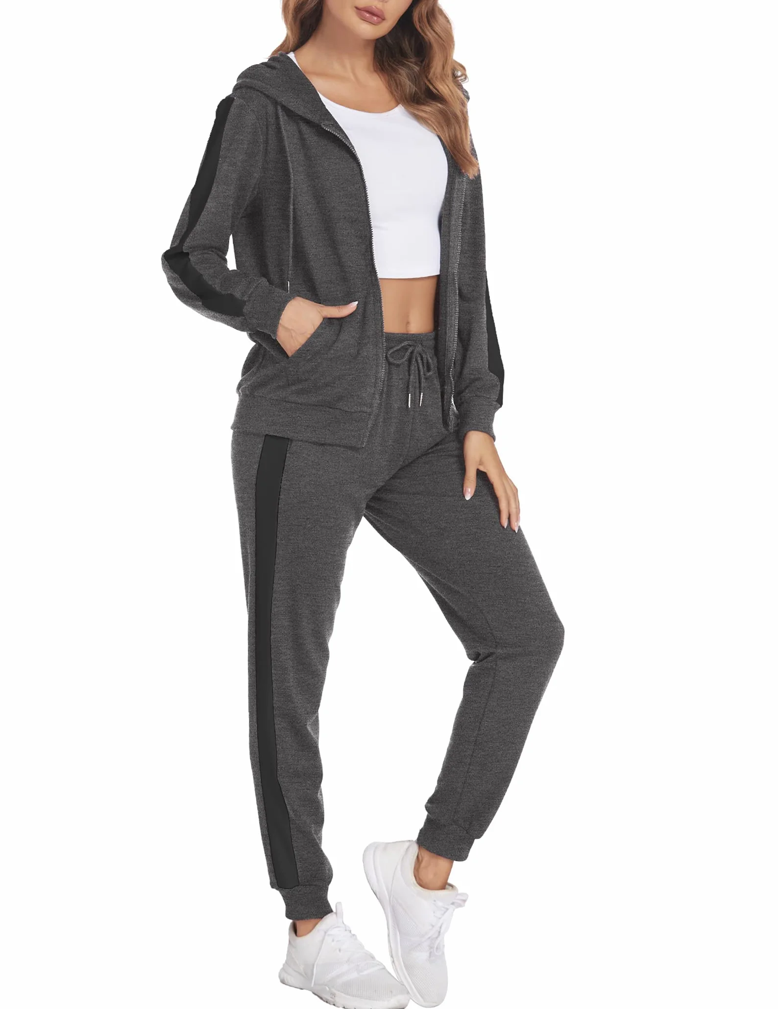 Parabler Dres do joggingu, damski, dwuczęściowy dres treningowy, dres damski, dres sportowy, poliester, dres rekreacyjny, kurtka z kapturem i spodnie sportowe, rozmiar S-XXL