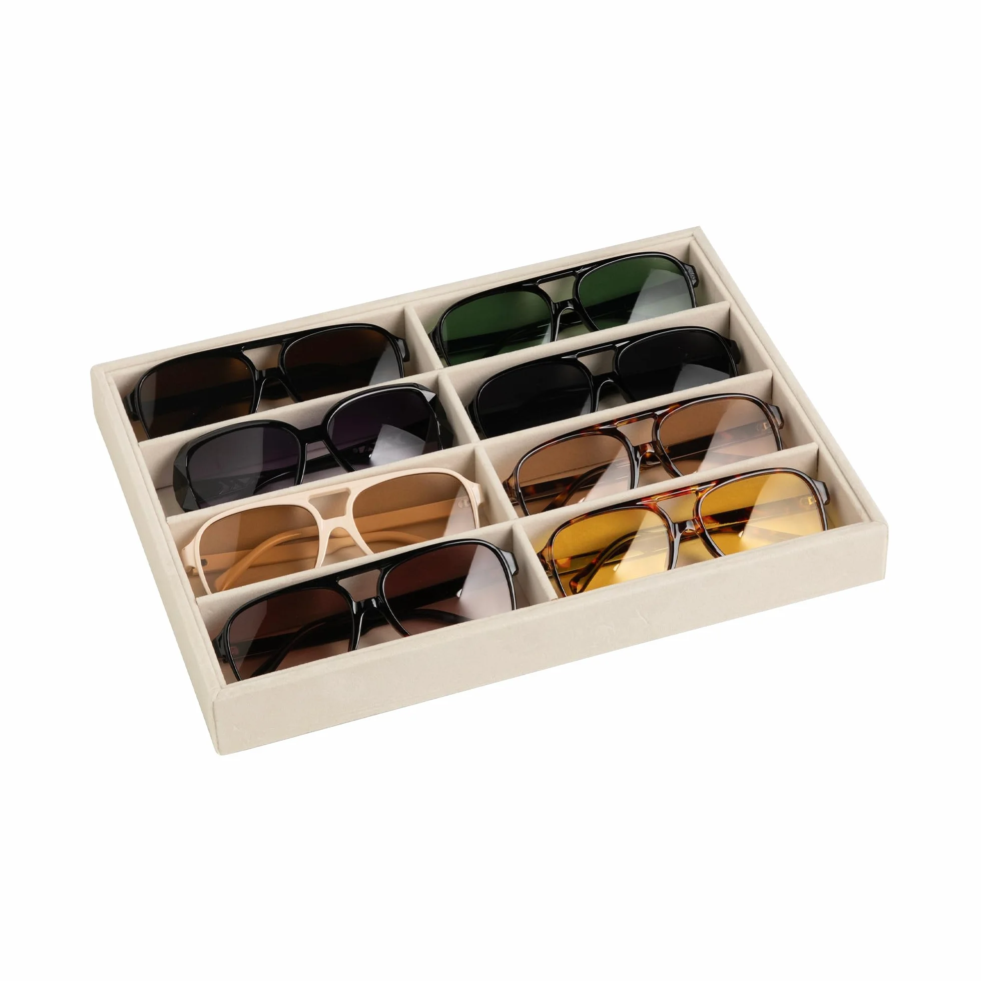 Frebeauty Aksamitny organizer, aksamitny organizer na okulary, taca na okulary przeciwsłoneczne z przezroczystą pokrywką, etui na okulary/okulary/taca ekspozycyjna na zegarek