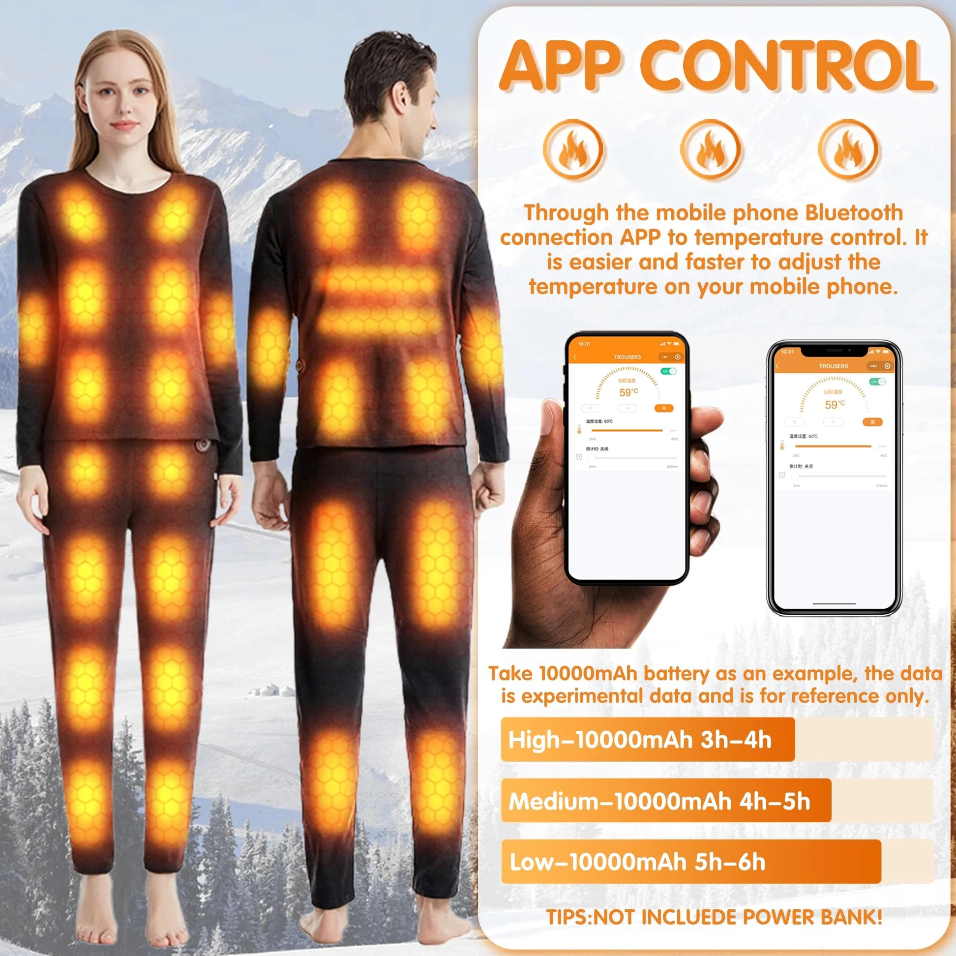Męska podgrzewana koszulka termoaktywna z elektryczną regulacją APP Control, koszulka termoaktywna na motocykl i polowanie