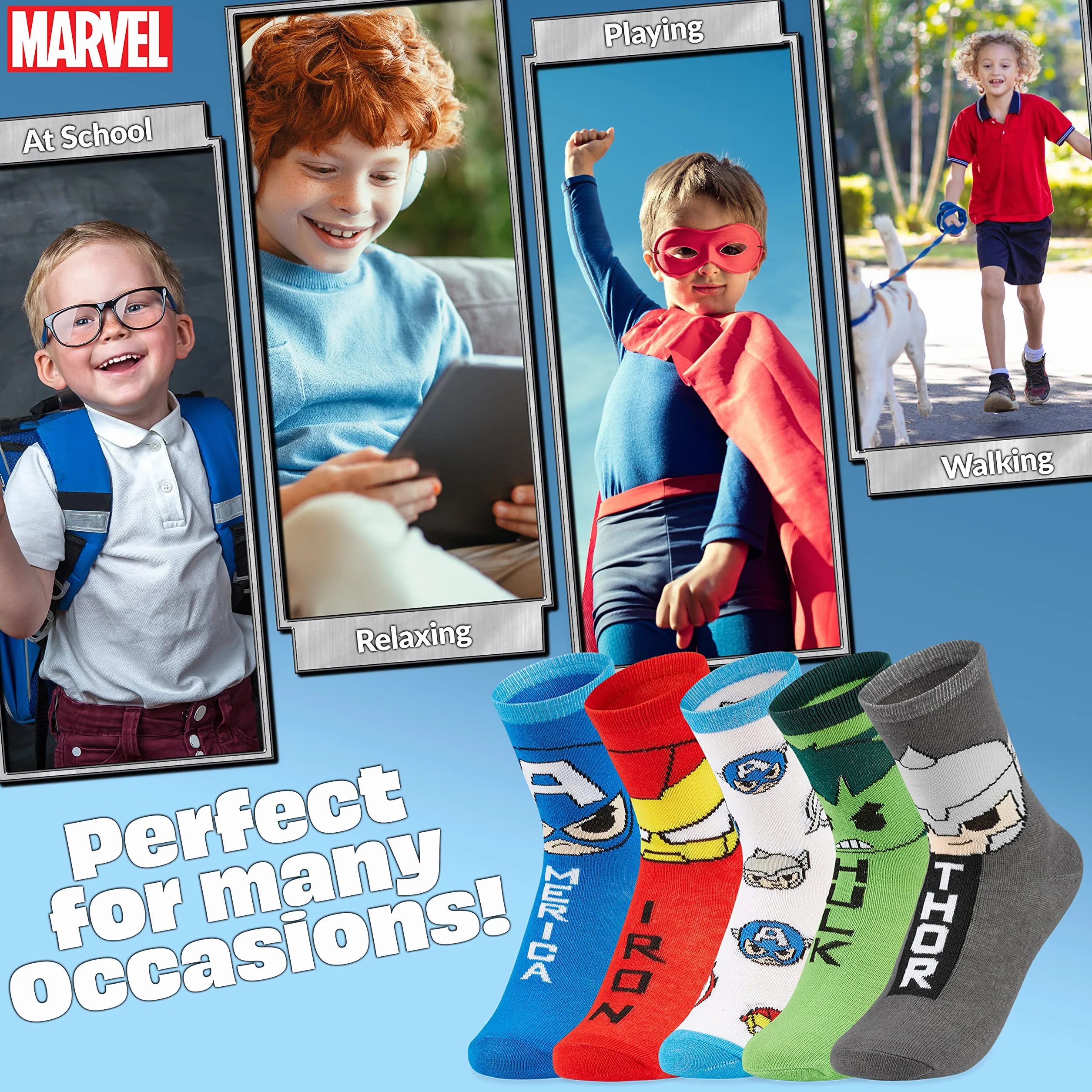 Marvel Skarpetki Boys, wielopak skarpet z superbohaterami Avengers