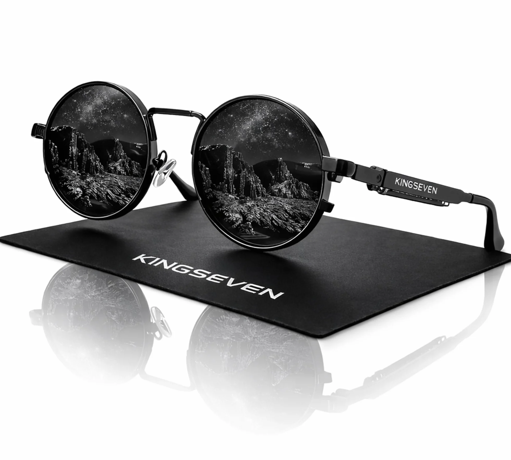KINGSEVEN Okulary przeciwsłoneczne Lenon Steampunk Okrągłe