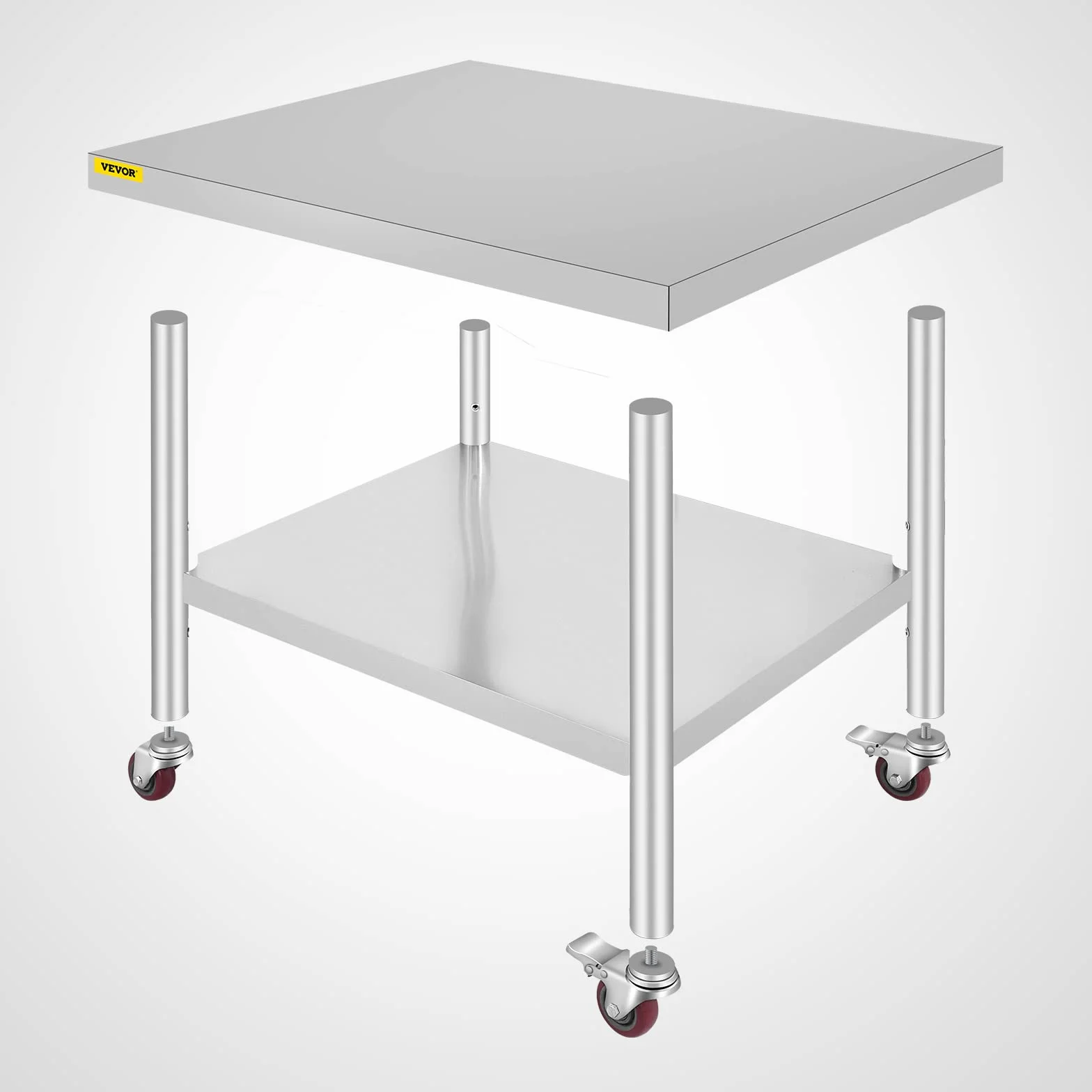 VEVOR Stół roboczy ze stali nierdzewnej blat do kuchni 76x91x86cm profesjonalny blat roboczy 4 koła do przygotowania żywności