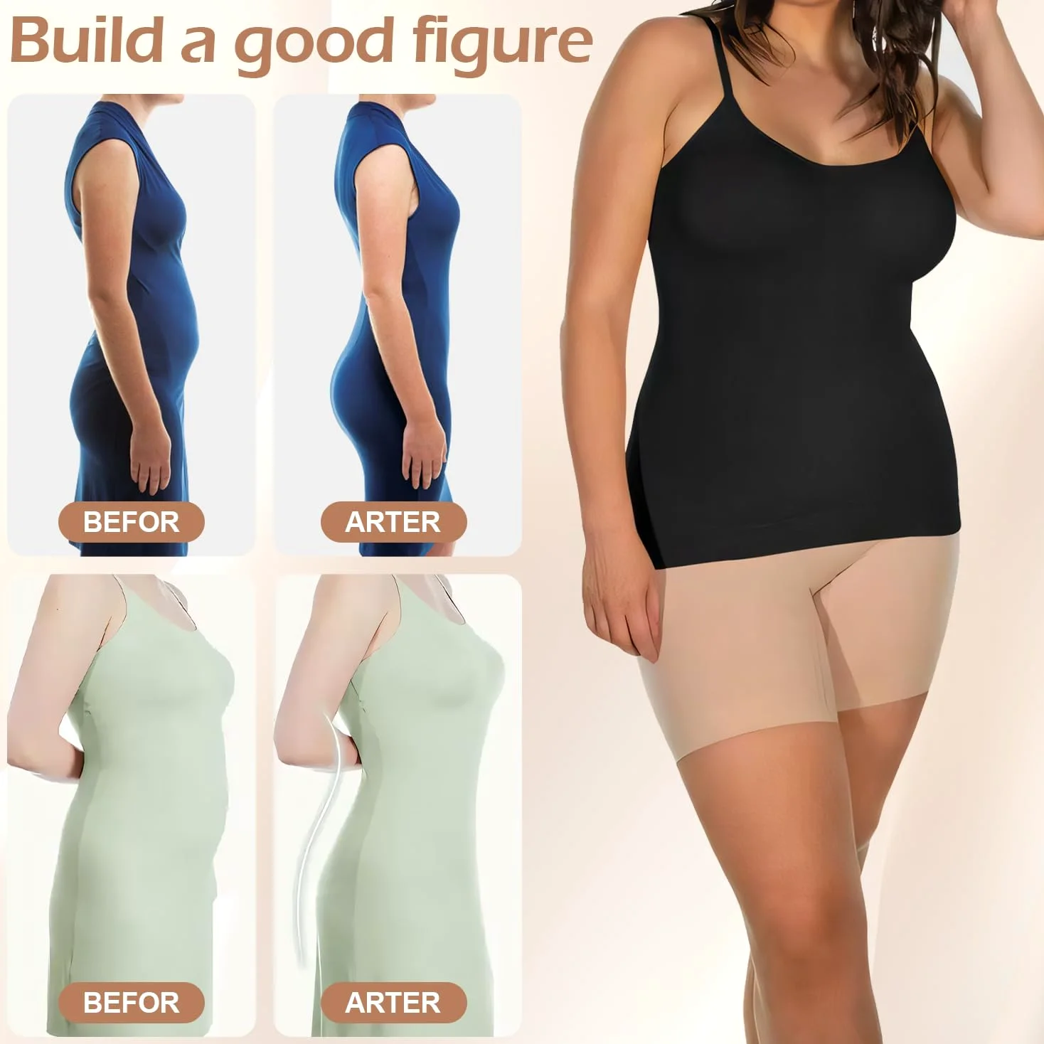 Damska bielizna modelująca plus size tank top kompresyjny kontrola brzucha wycięcie dekolt topy bez rękawów bezszwowe topy Cami