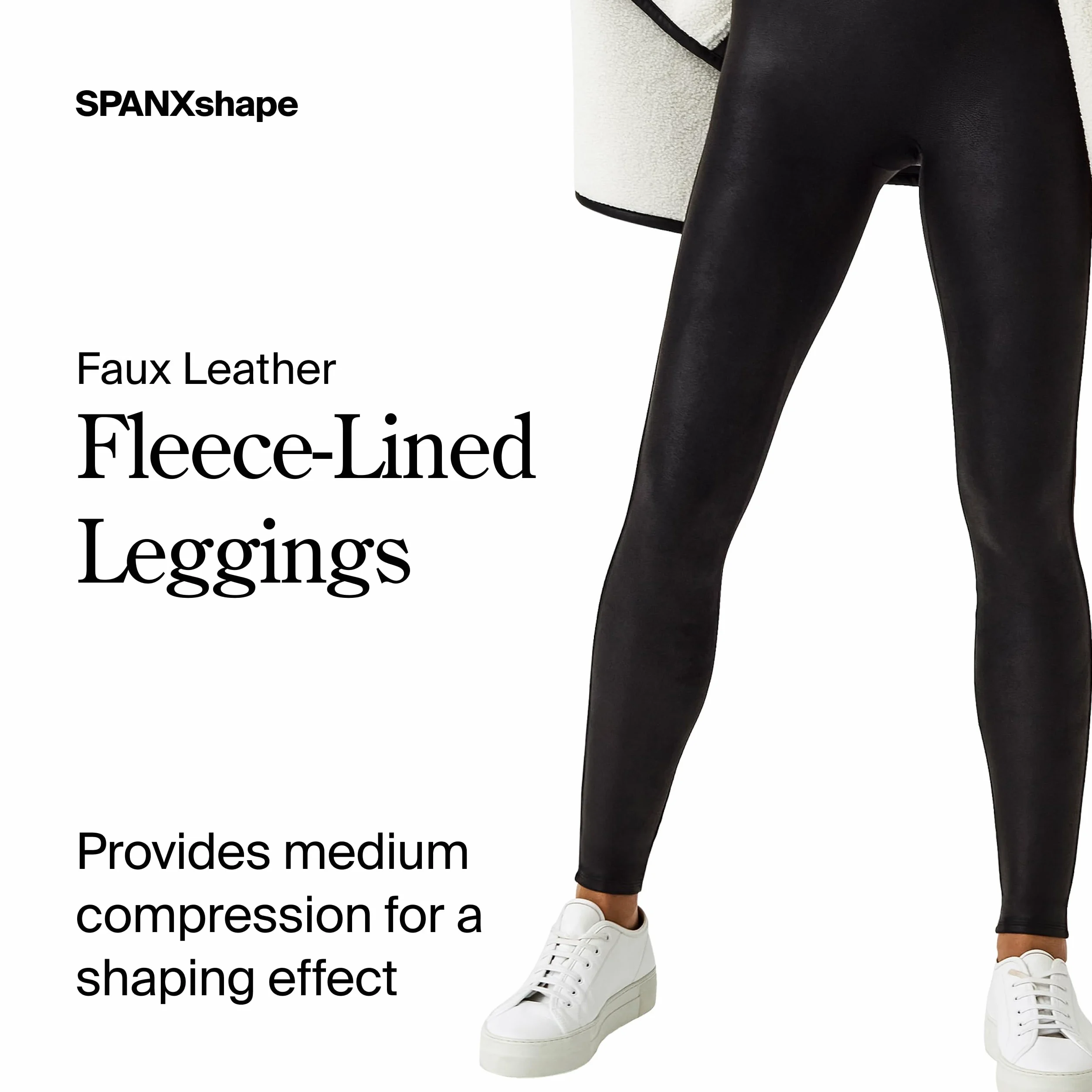 Spanx Fleece Lined Faux Leather Legging - Włóknina Kobiety