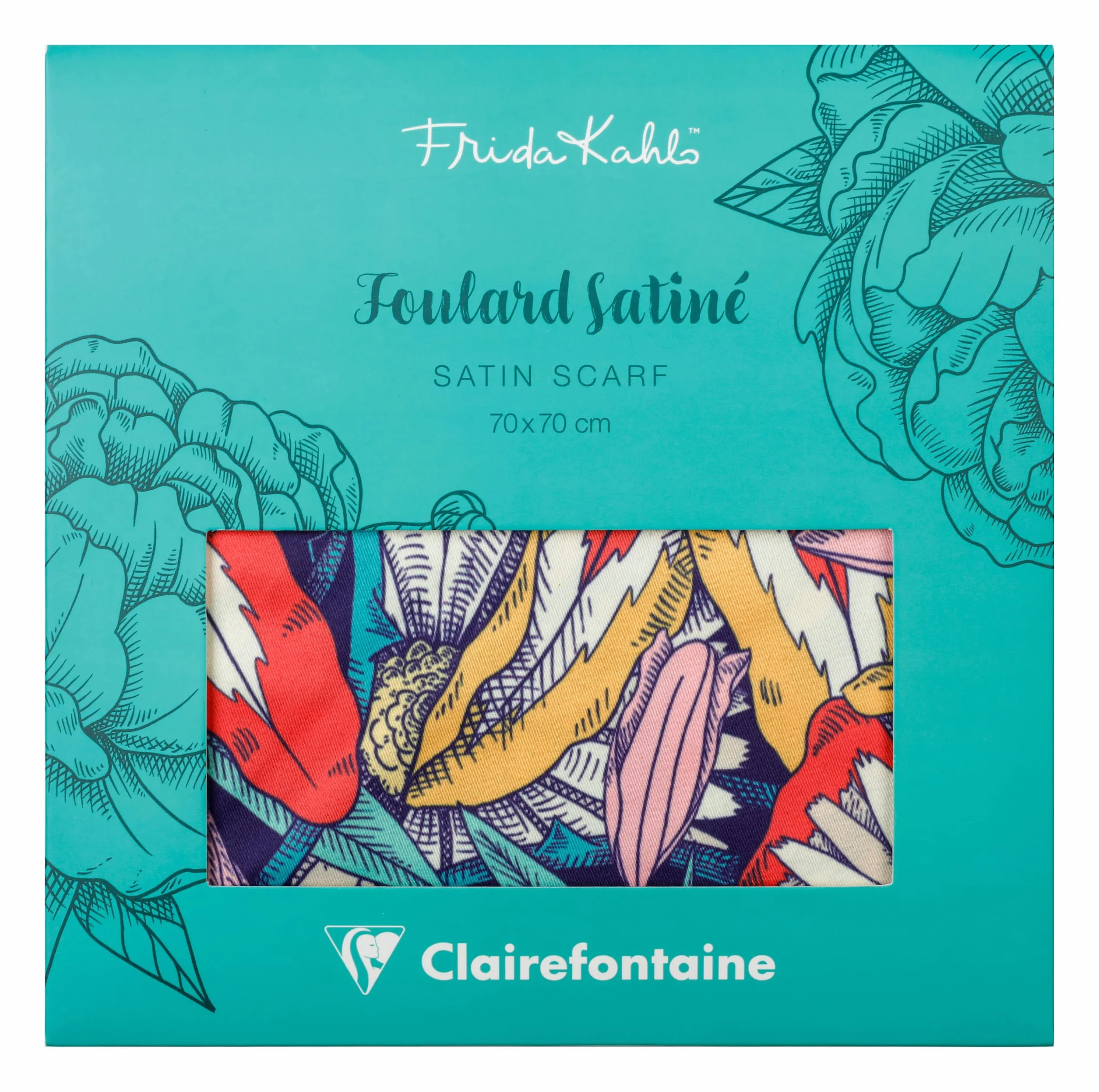 Clairefontaine - 116235C – Elegancka apaszka z kolorowym kwiatowym motywem Frida Kahlo – Artystyczny i modny dodatek – 100% satynowy poliester – 70 × 70 cm – Kolekcja Frida Kahlo