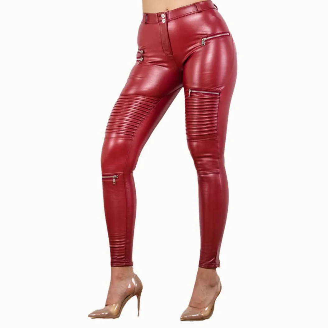 Motocyklowe spodnie ze sztucznej skóry Pu Damskie Biker Legginsy ze sztucznej skóry Legginsy Booty Lifter (20 XXS)