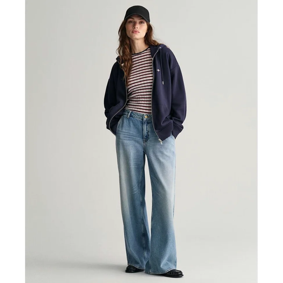 GANT Damska bluza z kapturem Shield Zip, niebieski (Evening Blue), L