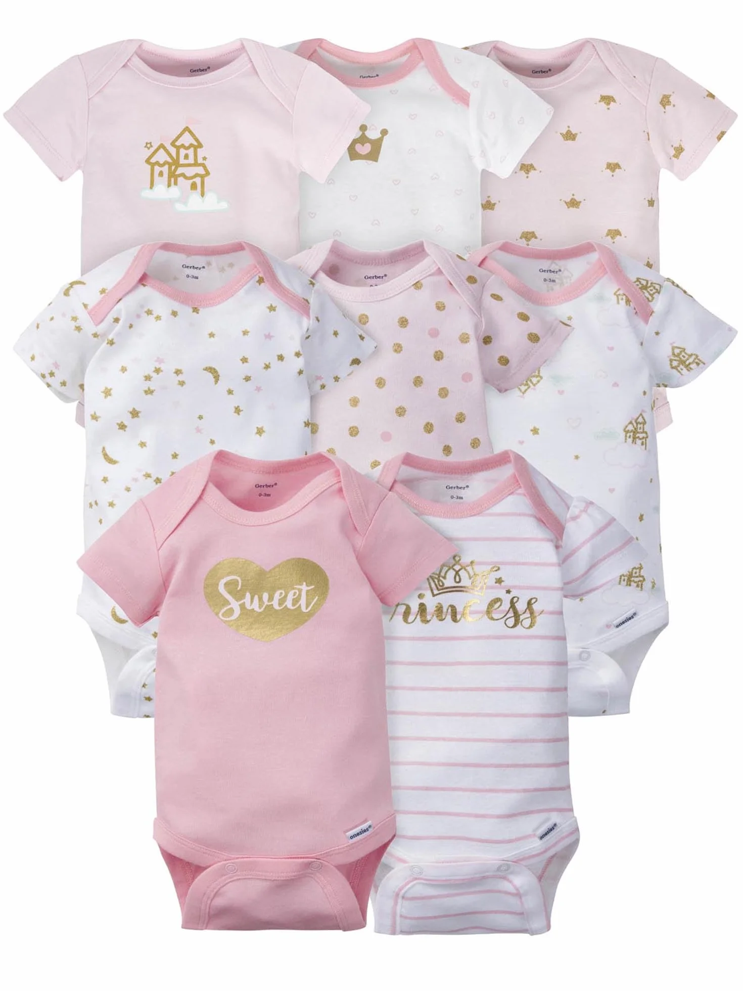 Gerber Baby Girl's 8-Pack Short Sleeve Onesies Bodysuits