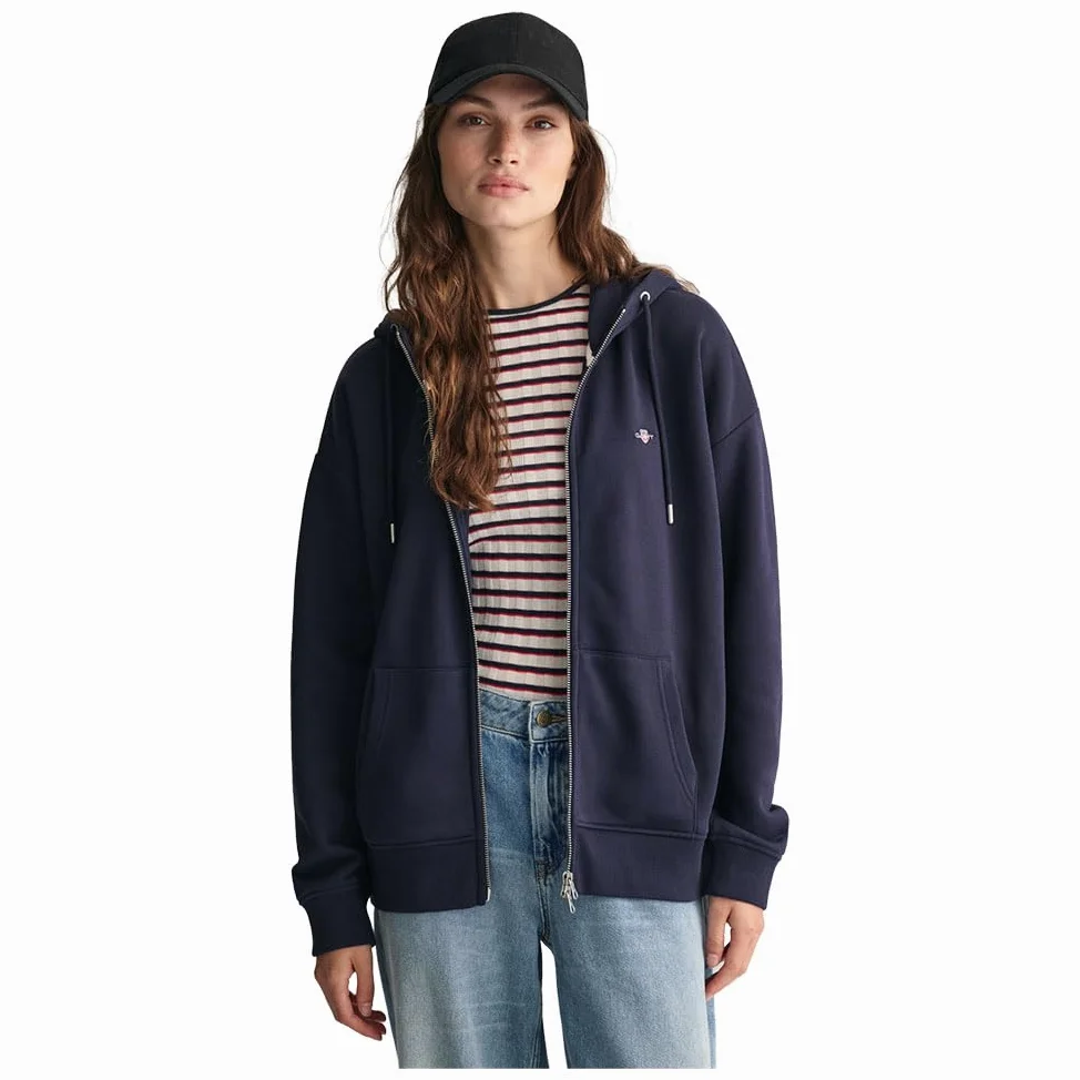 GANT Damska bluza z kapturem Shield Zip, niebieski (Evening Blue), L