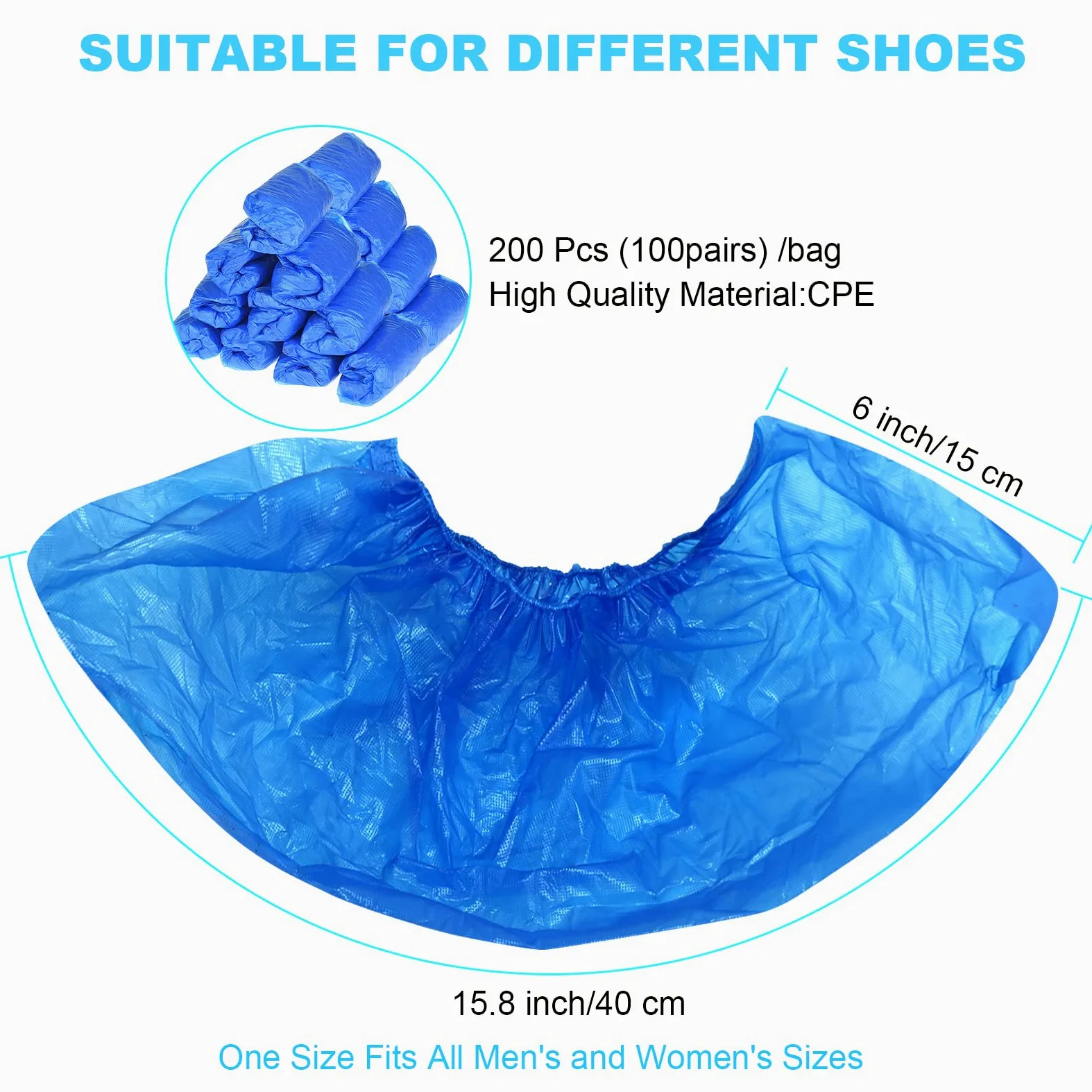 DHOOZ 200 szt. (100 par) pokrowce na buty jednorazowe, nadające się do recyklingu, higieniczne pokrowce na buty i buty, wodoodporne, antypoślizgowe buty do użytku wewnątrz (duży rozmiar - dla mężczyzn 43 i kobiet 13)