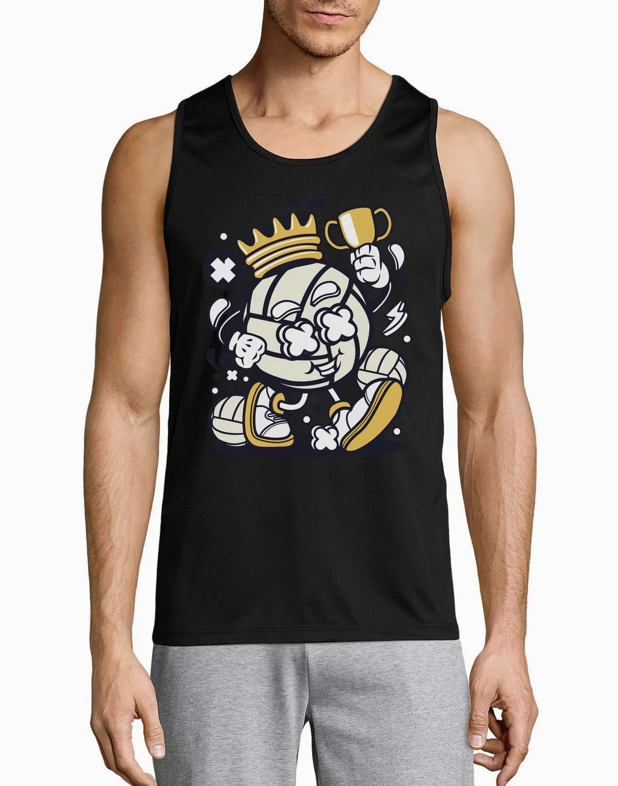 Volley Ball King Crown Best Volleyball Player męska bawełniana koszulka bez rękawów czarna, Czarny, XL