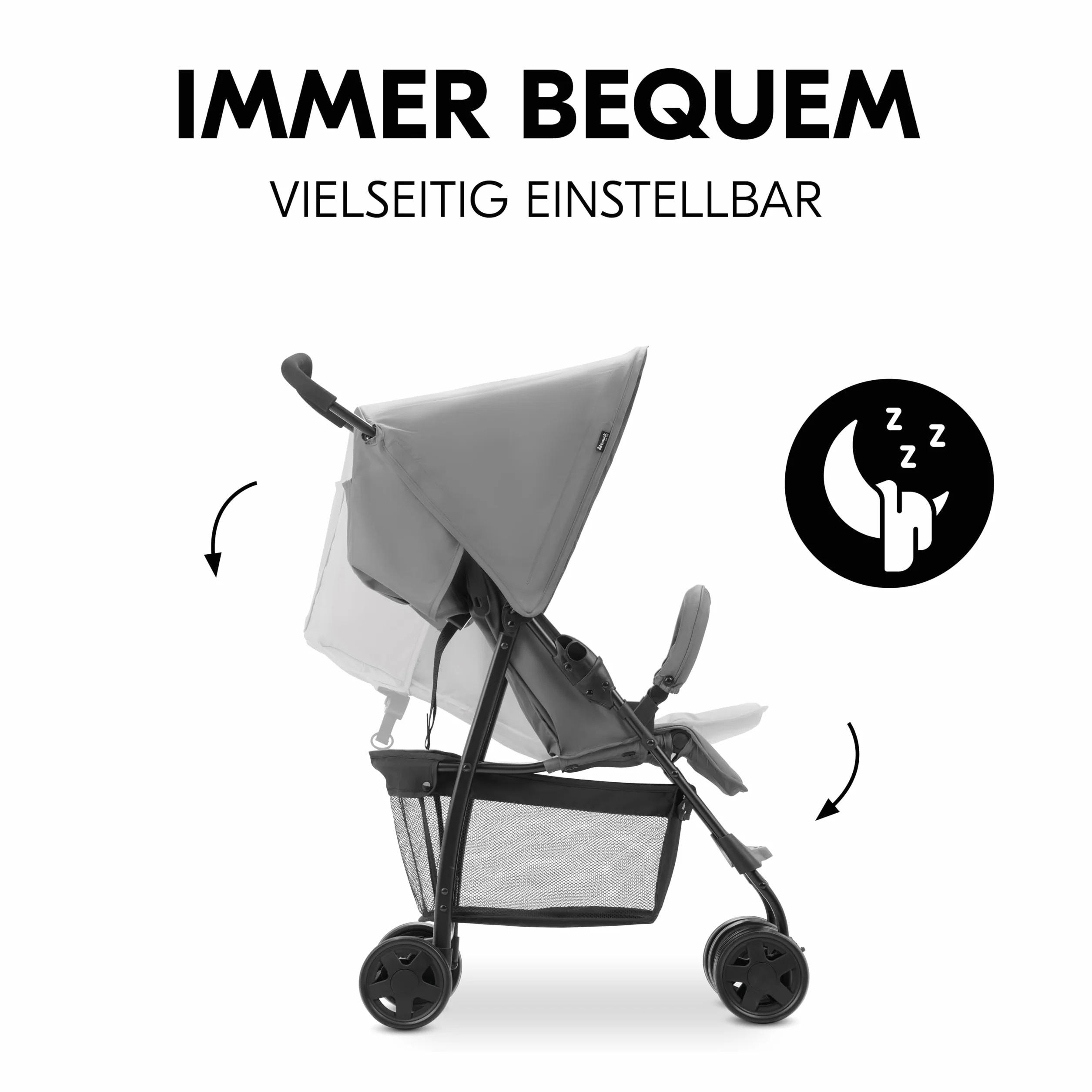 hauck Buggy Sport, Grey - lekki jak piórko wózek podróżny, 5,9 kg, z funkcją leżenia dla dzieci od urodzenia do 15 kg, mały, składany, duży kosz na zakupy do 3 kg
