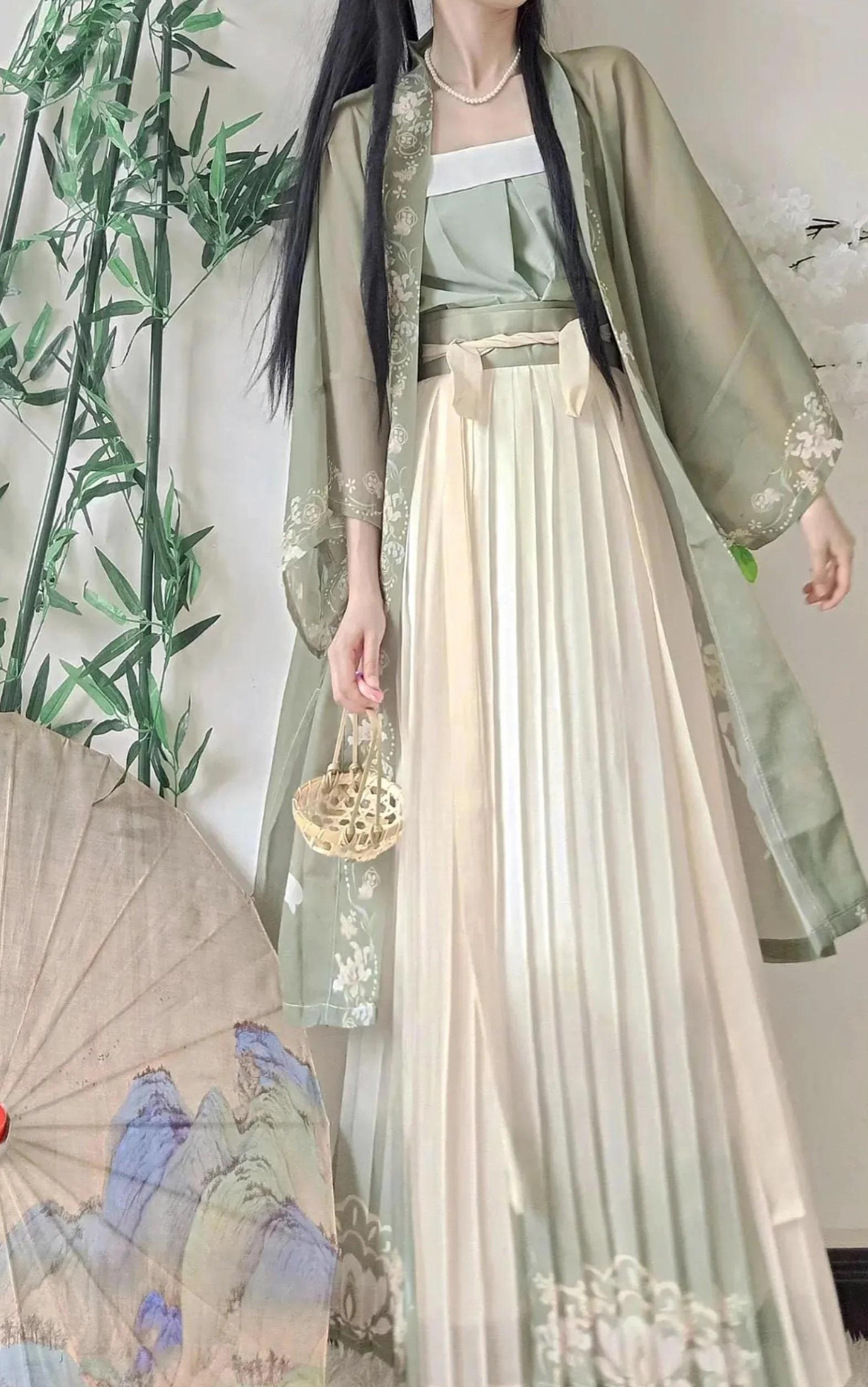 Chińska sukienka Hanfu 3 sztuk zestaw herbata zielona płynąca sukienka maxi chińskie starożytne kobiety sukienka haftowana kostium do strzelania ukończenie szkoły-jeden zestaw 3 szt., L, CN (tylko 1