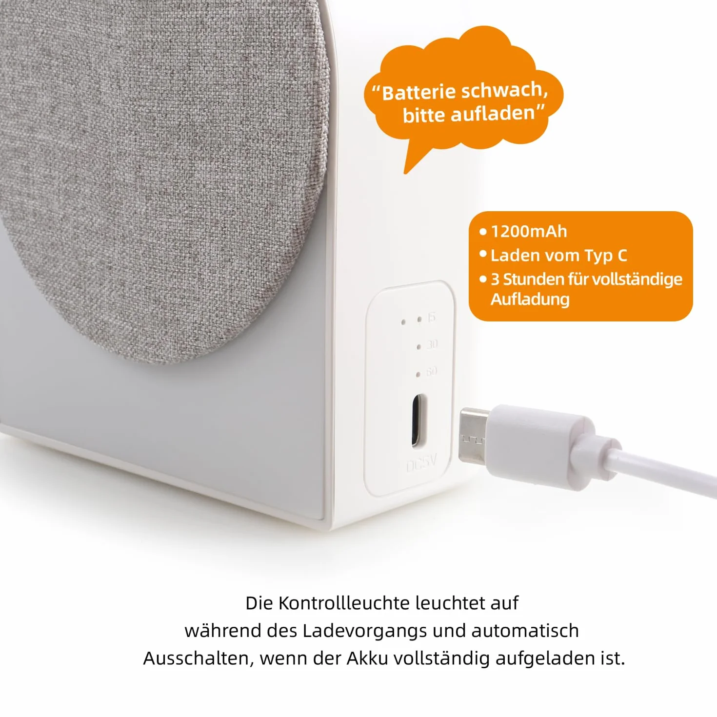 Biały szum z 6 muzykami, pomoc w zasypianiu, cyfrowy budzik i lampka nocna, ładowanie przez USB, pomoc w zasypianiu dla dzieci, uczniów, pracowników biurowych