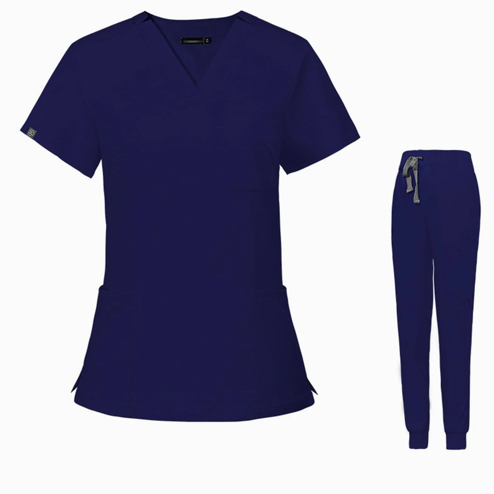 Mundury medyczne dekolt w serek stretch peelingi top z krótkim rękawem z 3 kieszeniami rozciągliwe spodnie joga joggery slim fit elastyczny pas DK09