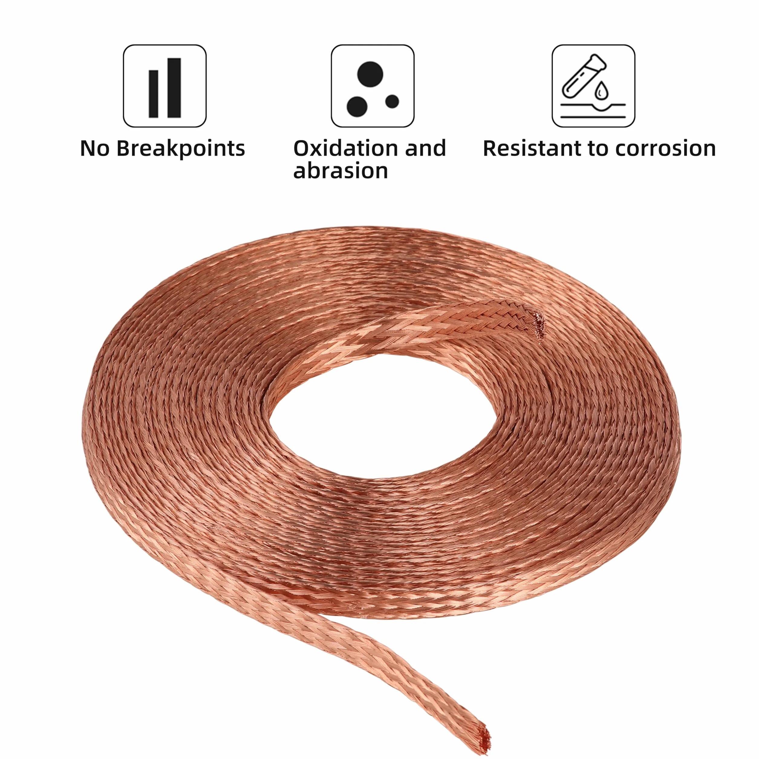 Płaski kabel miedziany, 6 m / 20 m, goły drut miedziany pleciony 6 mm, pleciona siatka, płaski miedziany kabel uziemiający 2,5 mm² do uziemienia