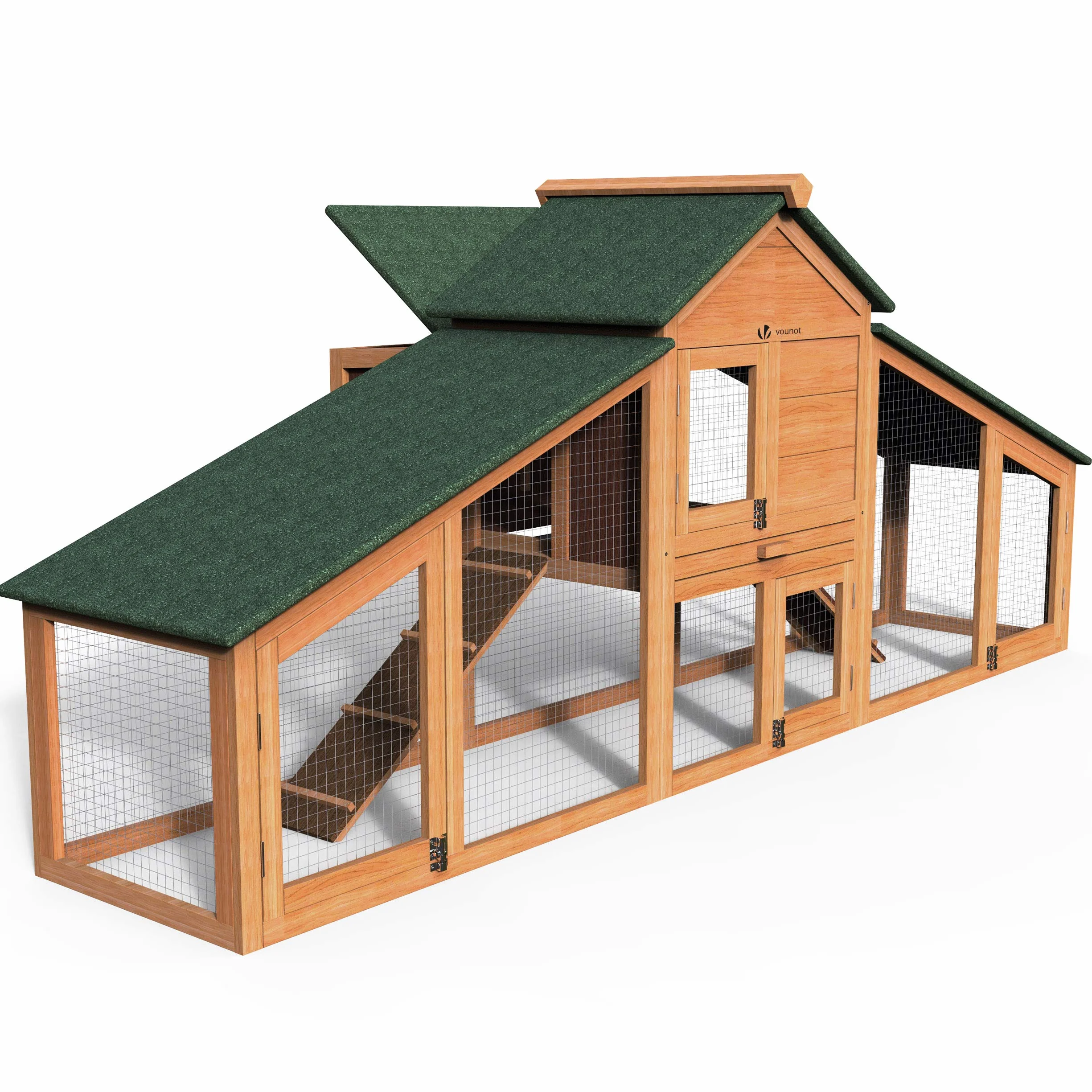 VOUNOT Drewniany kurnik z kur kur i kur 2 kurczaki 210x85 x 85 cm z ramami dostępowymi i zamykanymi drzwiami Duża przestrzeń aktywności, idealna dla małych zwierząt królików