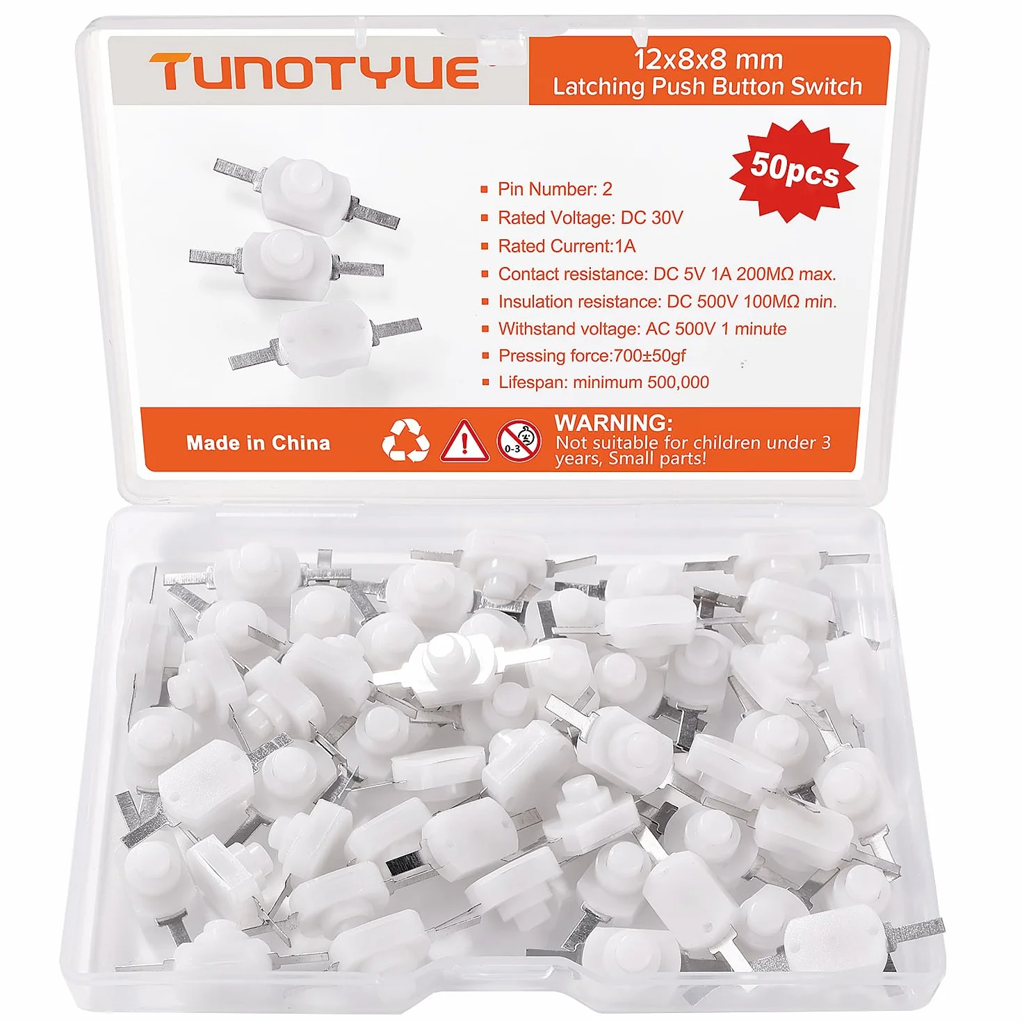 50 Sztuk 12x8x8 mm Zatrzaskowy Przełącznik Przyciskowy, Prosty Pin DC 30V 1A Elektryczny Przełącznik Latarki Przycisk, do Latarki Gniazdko Ścienne DIY, Biały