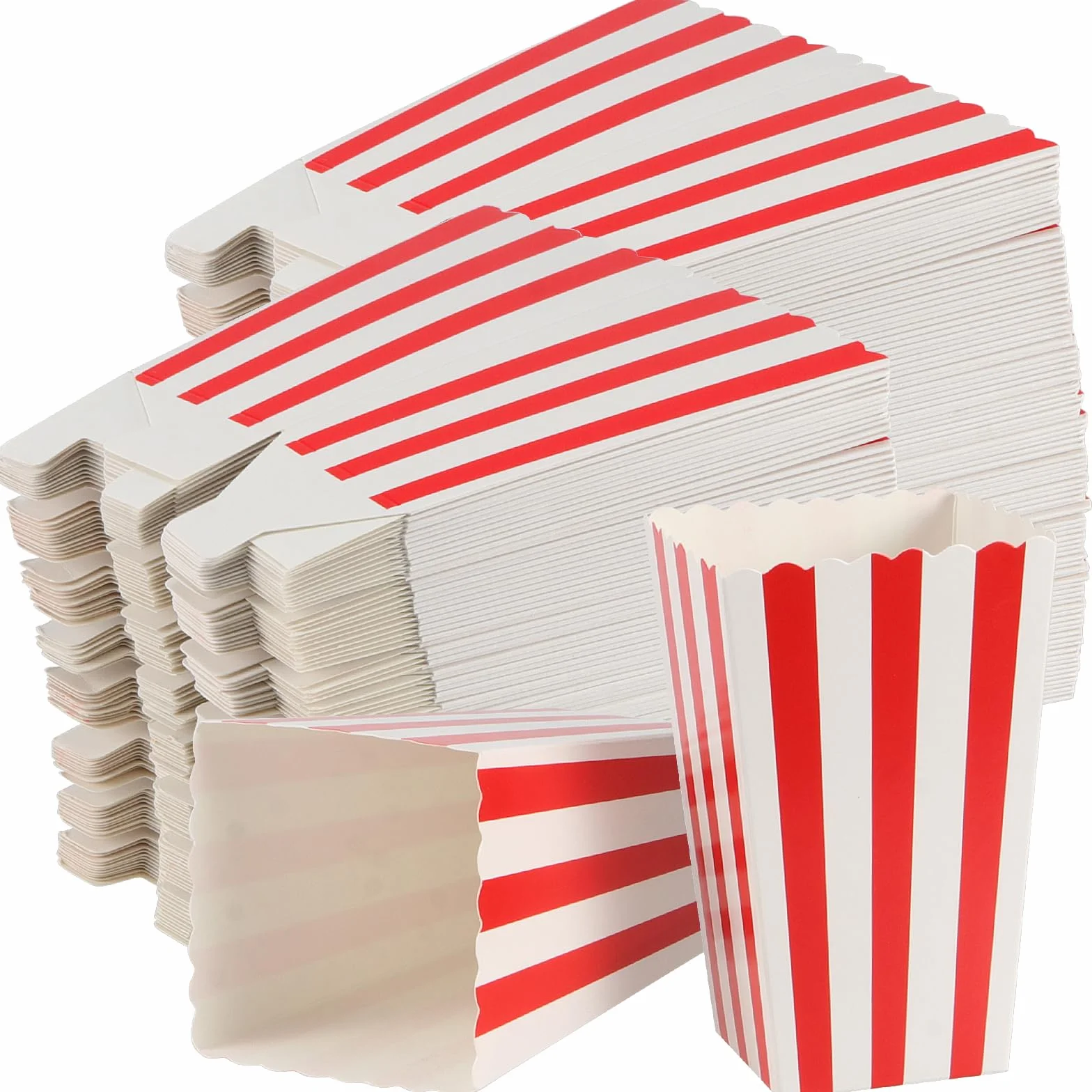 ZOENHOU 120 sztuk torebek na popcorn, czerwono-bia?e paski, ma?e torebki na popcorn, pude?ka na popcorn, mini pude?ka na przek?ski, kartonowe pojemniki na s?odycze, zestaw na cukierki, popcorn,
