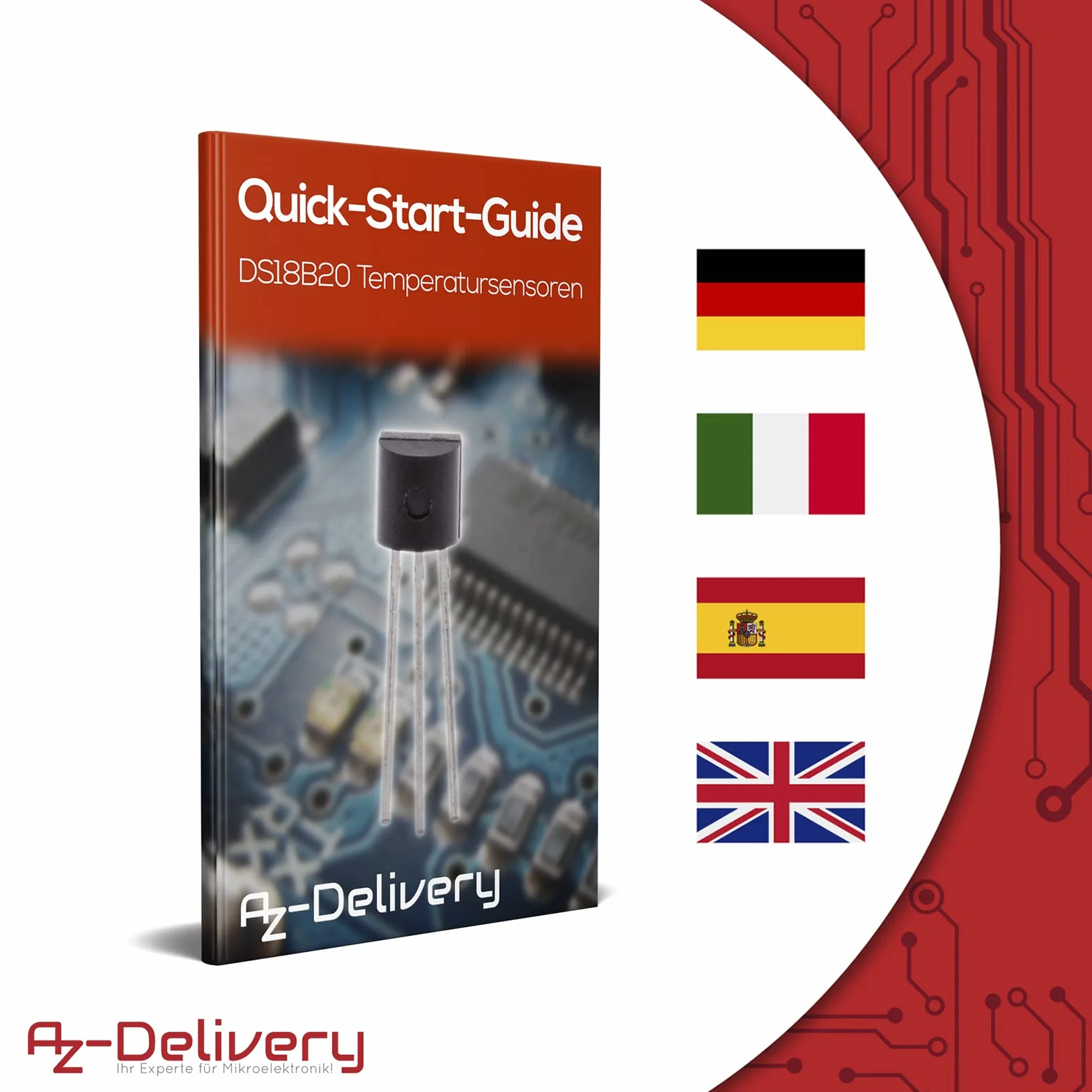 AZDelivery 3 x DS18B20 Cyfrowy Czujnik Temperatury TO92-55°C - +125°C kompatybilny z Arduino i Raspberry Pi, w tym E-Book!