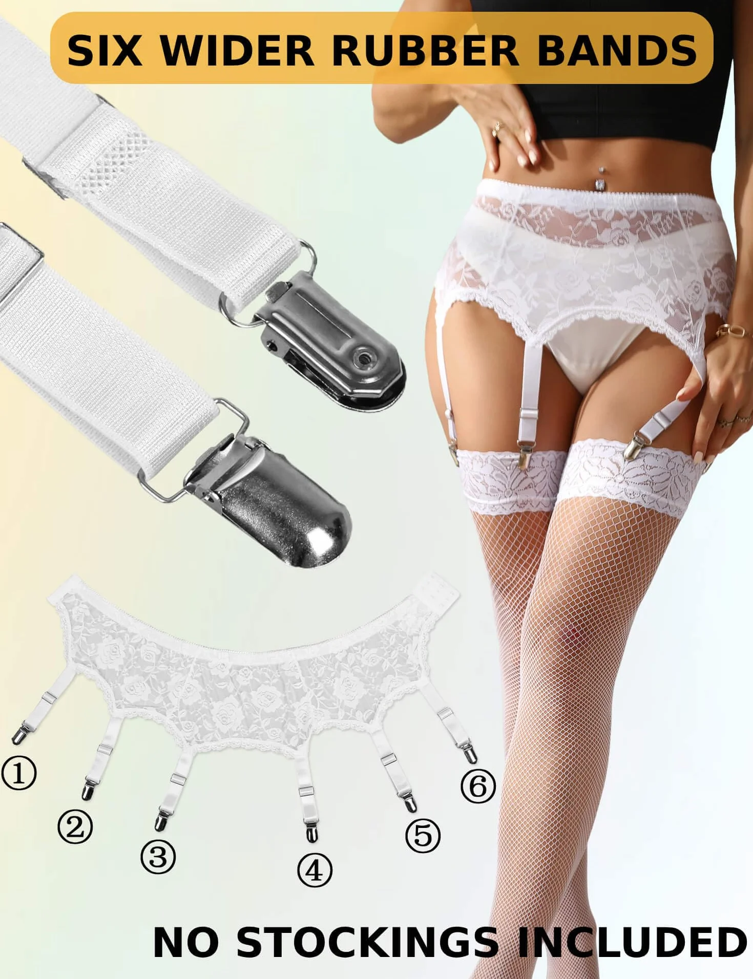 ohyeahlady Seksowny koronkowy uchwyt do pończoch z 6 metalowymi klipsami duży rozmiar