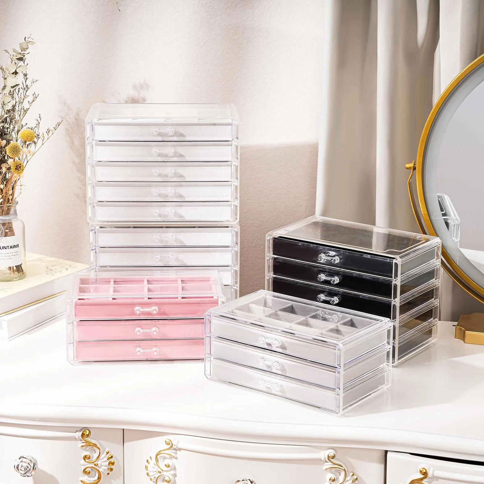 ProCase Organizer na kolczyki z 5 szufladami przezroczysty akrylowy czarny
