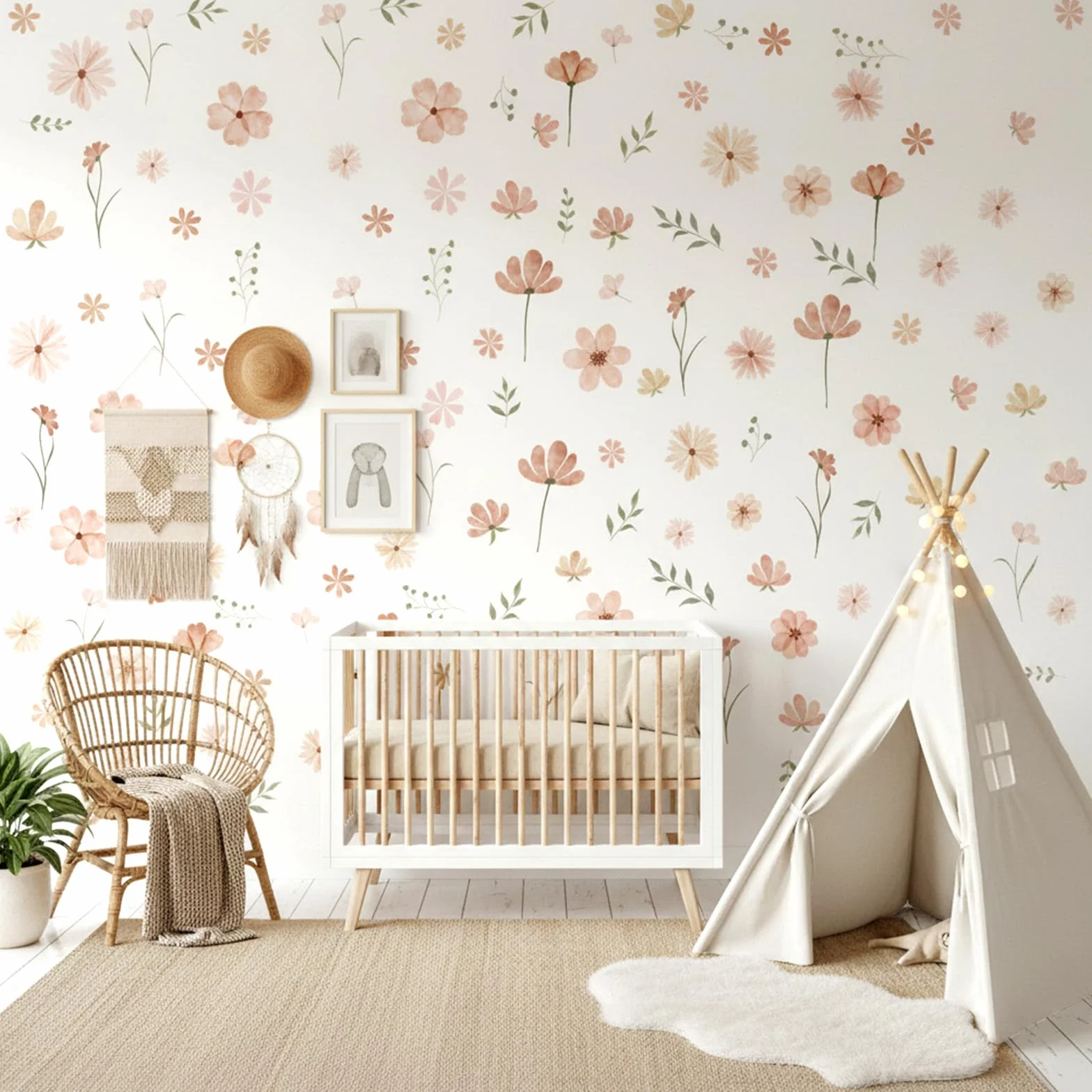 9 arkuszy boho tatuaż ścienny z kwiatami, małe motywy kwiatowe, przytulne naklejki ścienne, naklejki ścienne z roślinami, naklejki ścienne do pokoju dziewczynki, sypialni, salonu, korytarza, łazienki