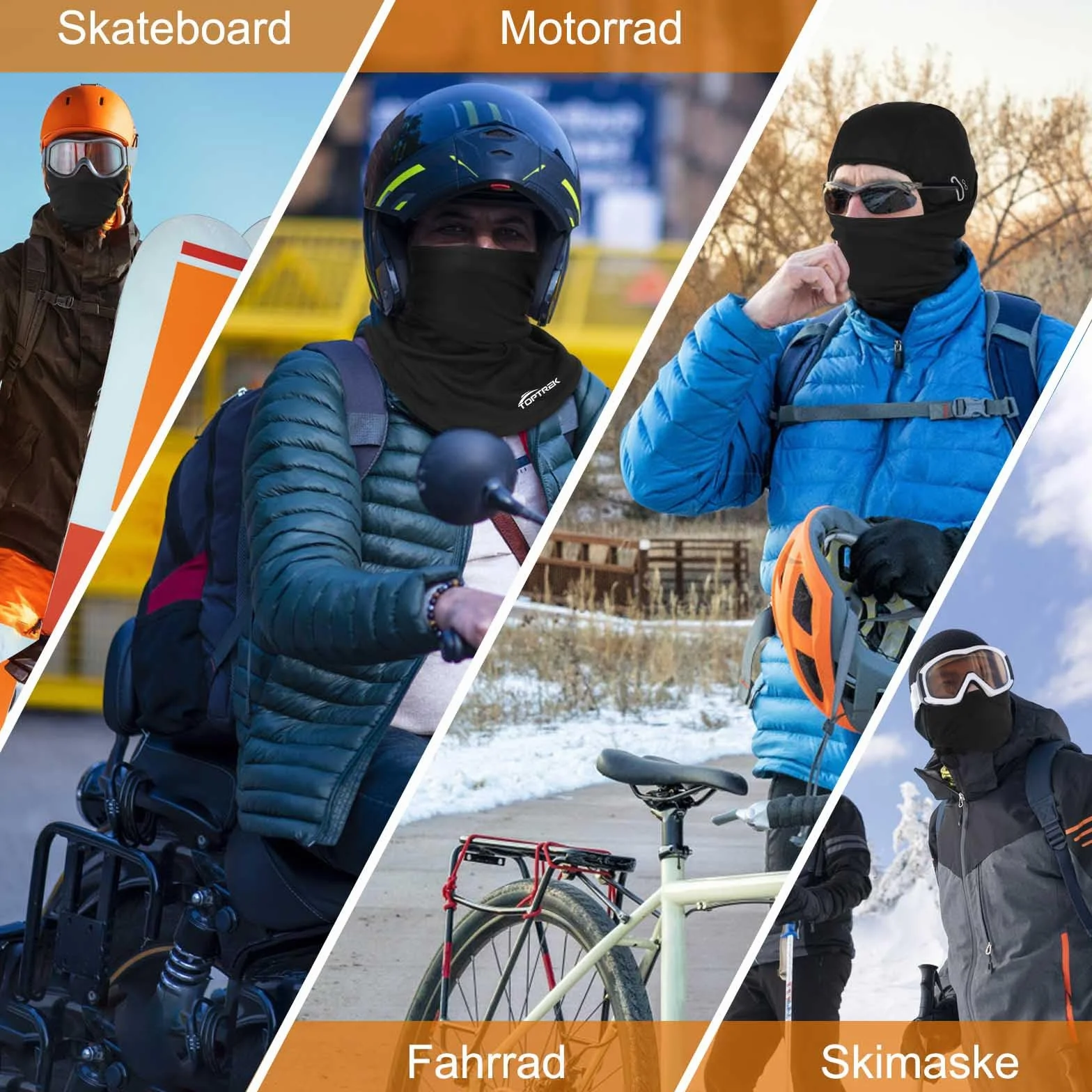 Toptrek Balaclava zimowa, zimna i wiatroszczelna maska na twarz, narciarska, na rower, snowboard, motocykl, oddychająca maska na twarz dla mężczyzn i kobiet, czarny, 55-60
