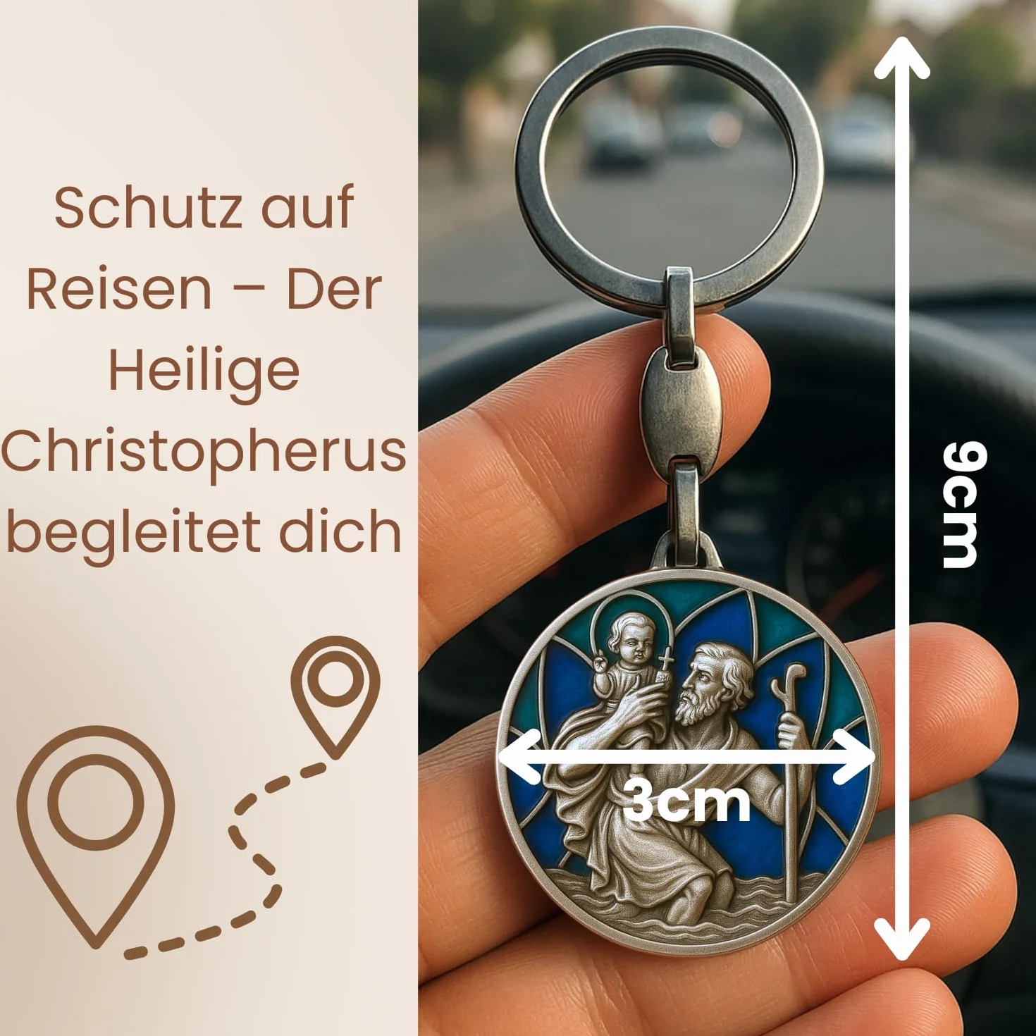 Święty Krzysztof Brelok do samochodu – Brelok z świętym Krzysztofem dla kierowców – Patron kierowców – Święty Krzysztof dla samochodu, Święty Ch, jeden rozmiar