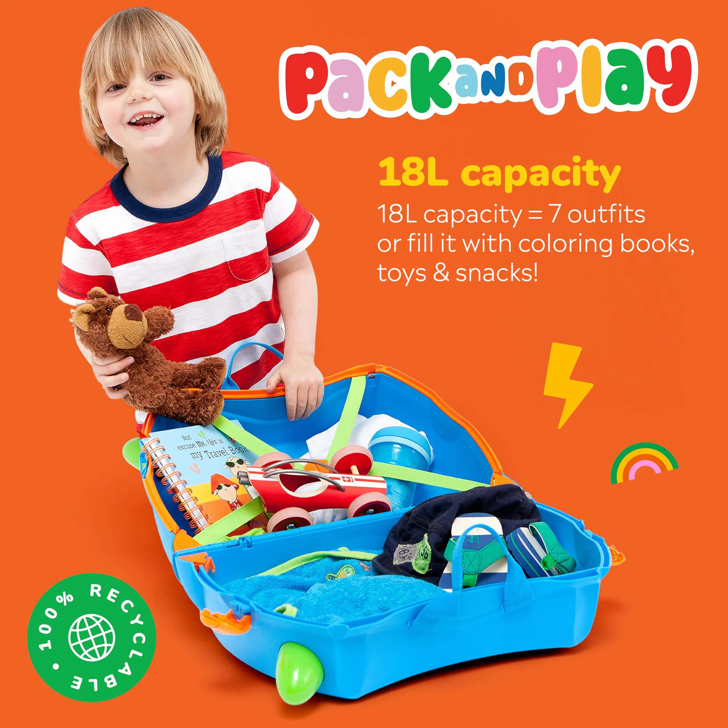 Trunki Collection Terrance Walizka Dziecięca 46 x 20.5 x 31 cm Niebieski Zielony