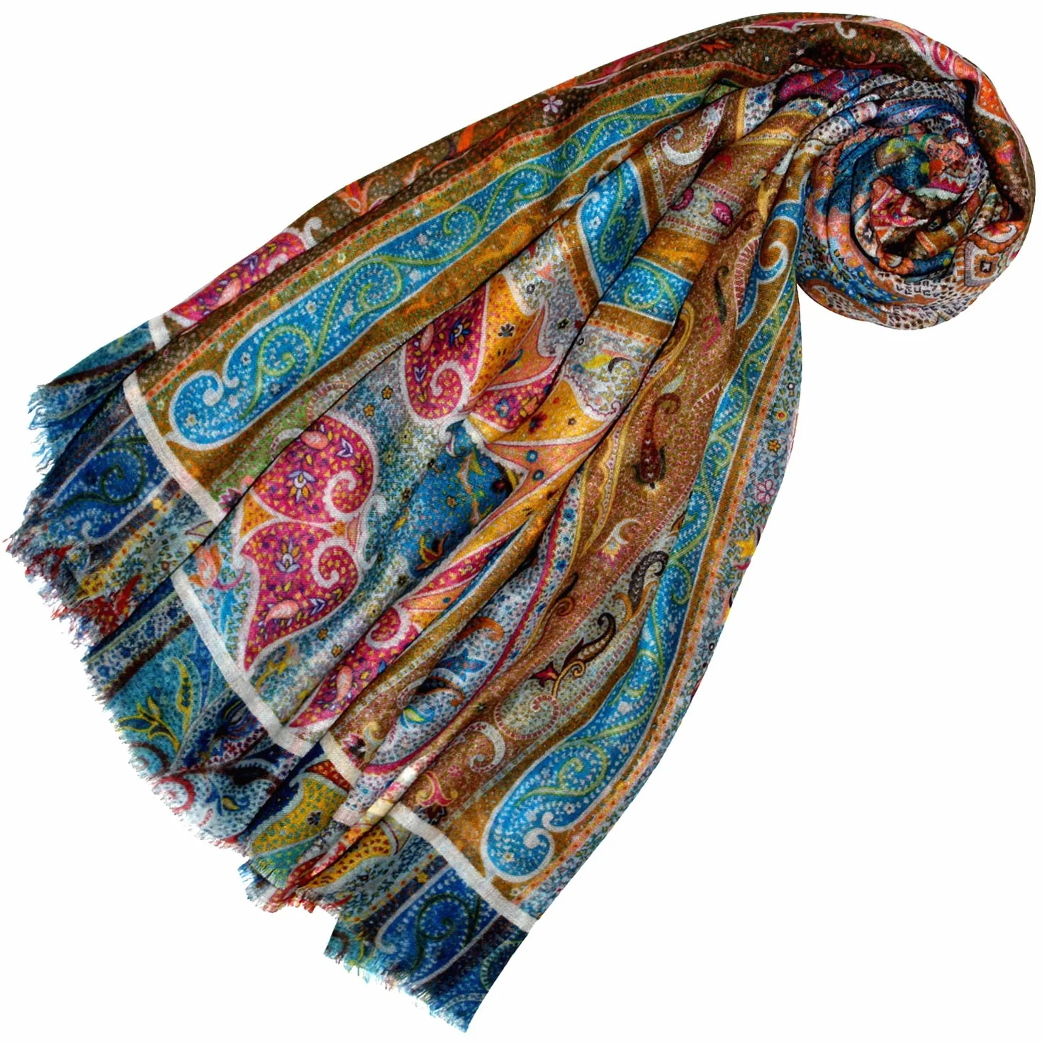 Lorenzo Cana - Luksusowa chusta damska XXL w 50% z kaszmiru i 50% jedwabiu, misternie wielobarwny nadruk, 140 x 140 cm, paszmina chusta na kopertę szal szal etola kolorowa, wielokolorowa, 140 x 140 cm