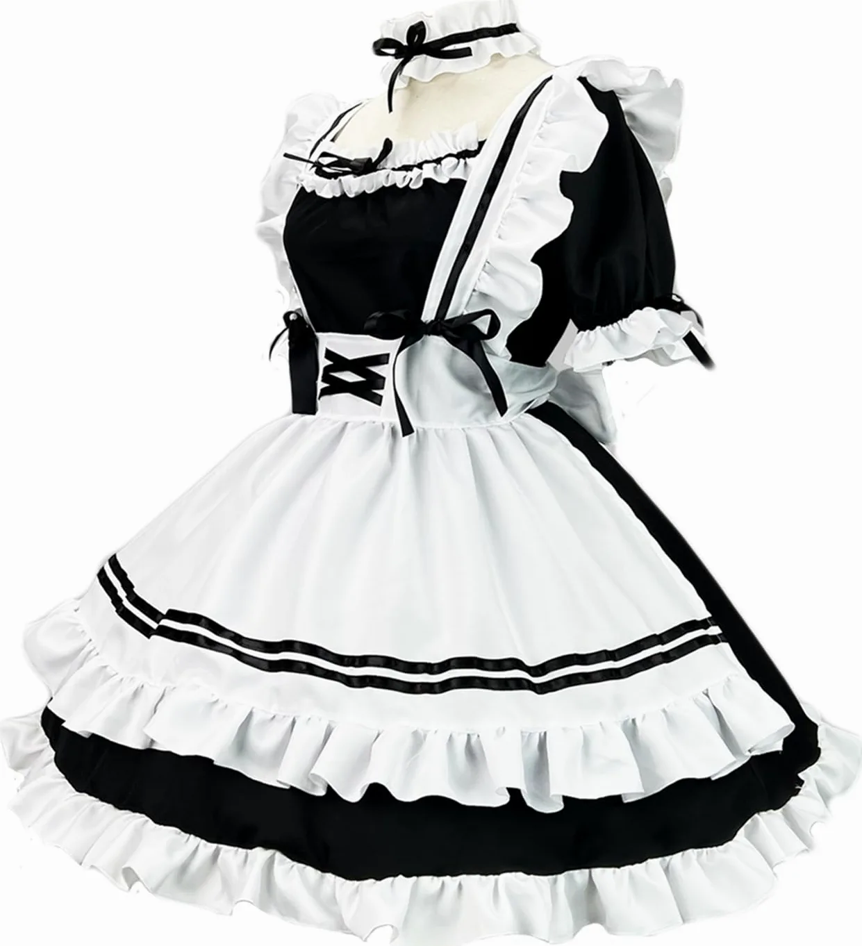 Kostium pokojówki cosplay Amine seksowny francuska pokojówka kelnerka fartuch sukienka fantazja lolita mundur 7-częściowy zestaw fantazyjny strój na Halloween, maskaradę, strój na imprezę,