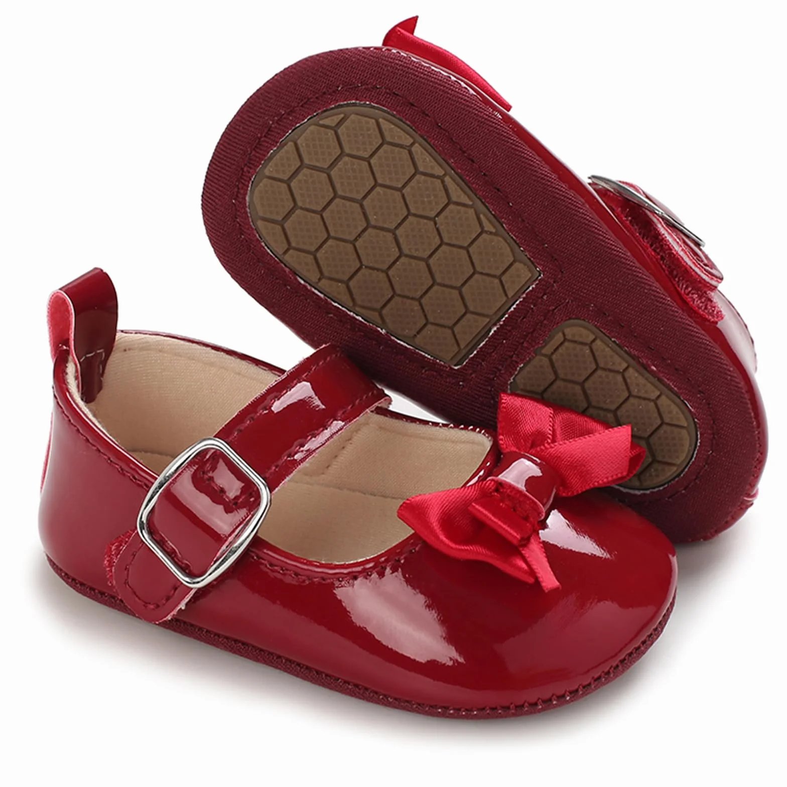 MASOCIO Buty Mary Jane dla dziewczynek antypoślizgowe Czerwony 2 6-12 Miesiące