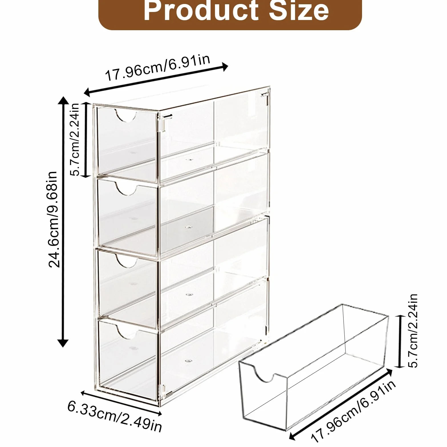 Przezroczysty organizer na okulary akrylowy 4 szuflady 6,5x17,5x24,5 cm