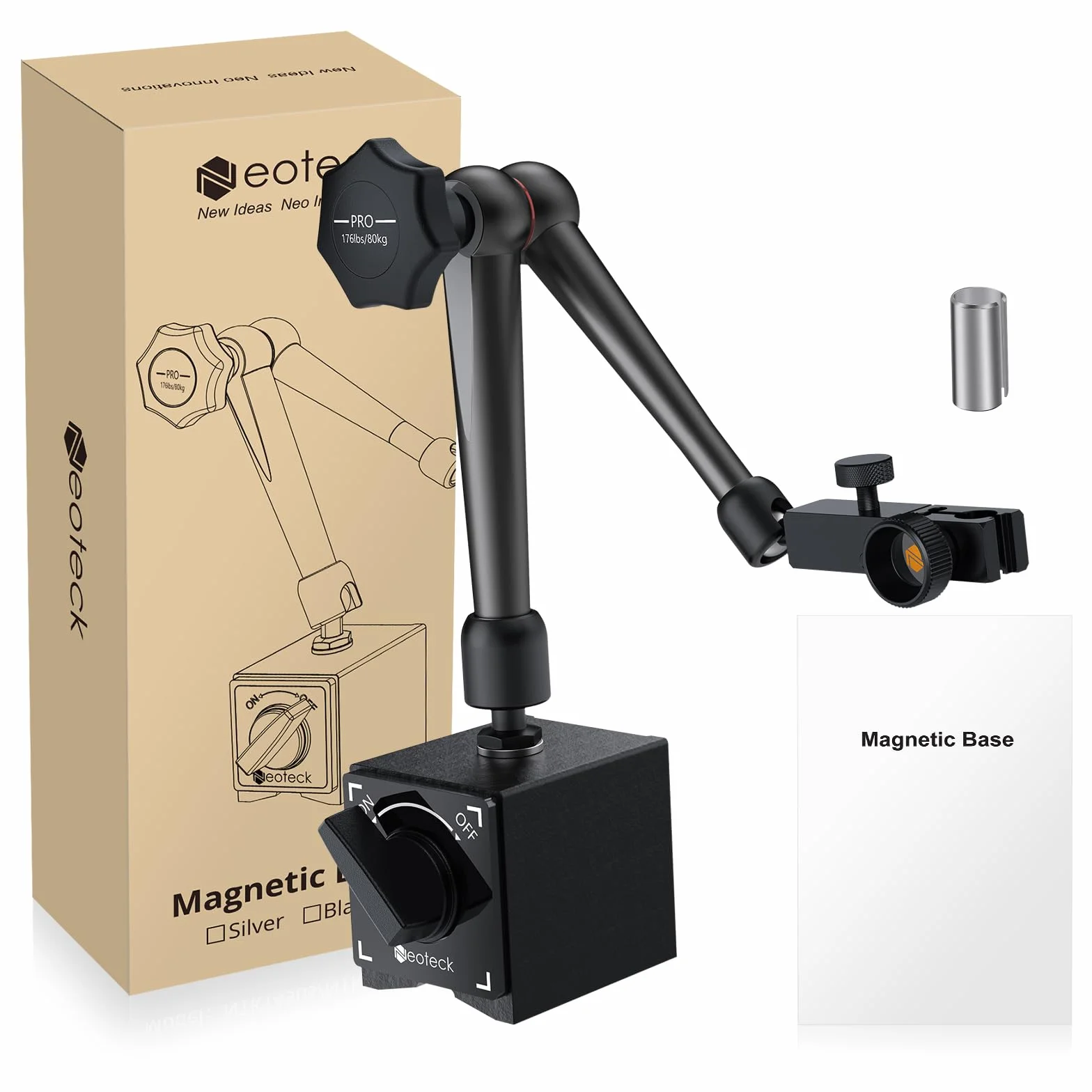 Neoteck Podstawa magnetyczna do cyfrowego wskaźnika tarczy 176 funtów (80 kg) maksymalny ciąg szeroko stosowany we wszystkich rodzajach narzędzi maszynowych i dokładności pomiaru naukowych, czarny