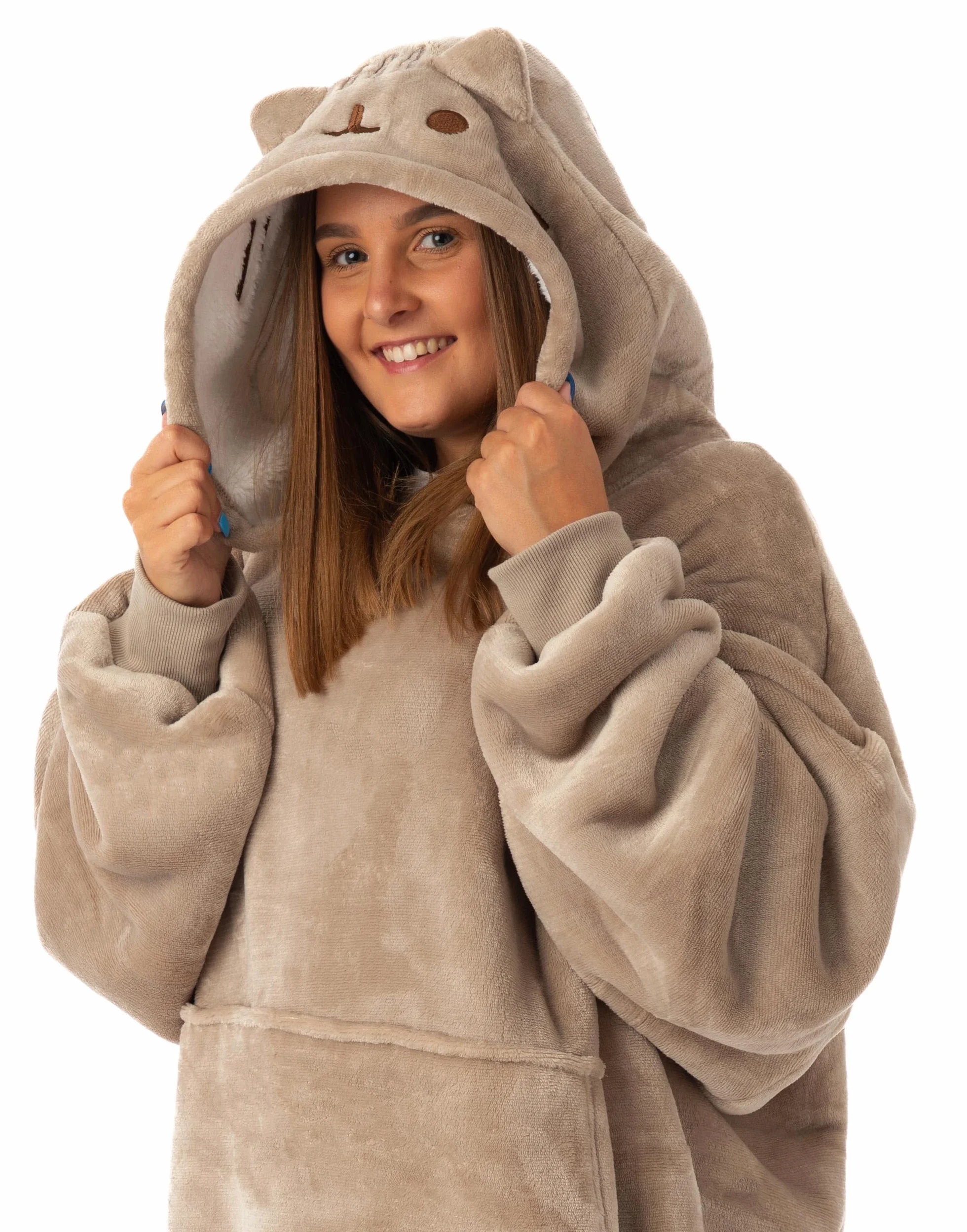 Damska bluza z kapturem Pusheen Brown Haftowana | Rozkoszuj się przytulnym komfortem z tym Pusheen VUddie | Jeden rozmiar dla wszystkich | Zanurz się w zabawnych przygodach ze swoim ulubionym kotem