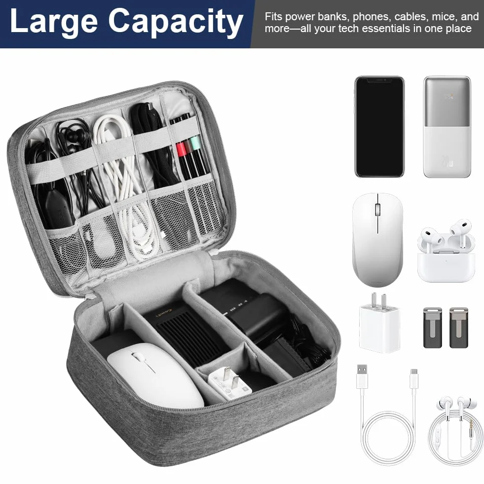 OFFCUP Torba na kabel, 24 x 18 x 10 cm, podróżny organizer na kable z 2 przegródkami, wodoszczelny organizer na kable, USB, dyski twarde, karty SD, ładowarkę (niebieska)