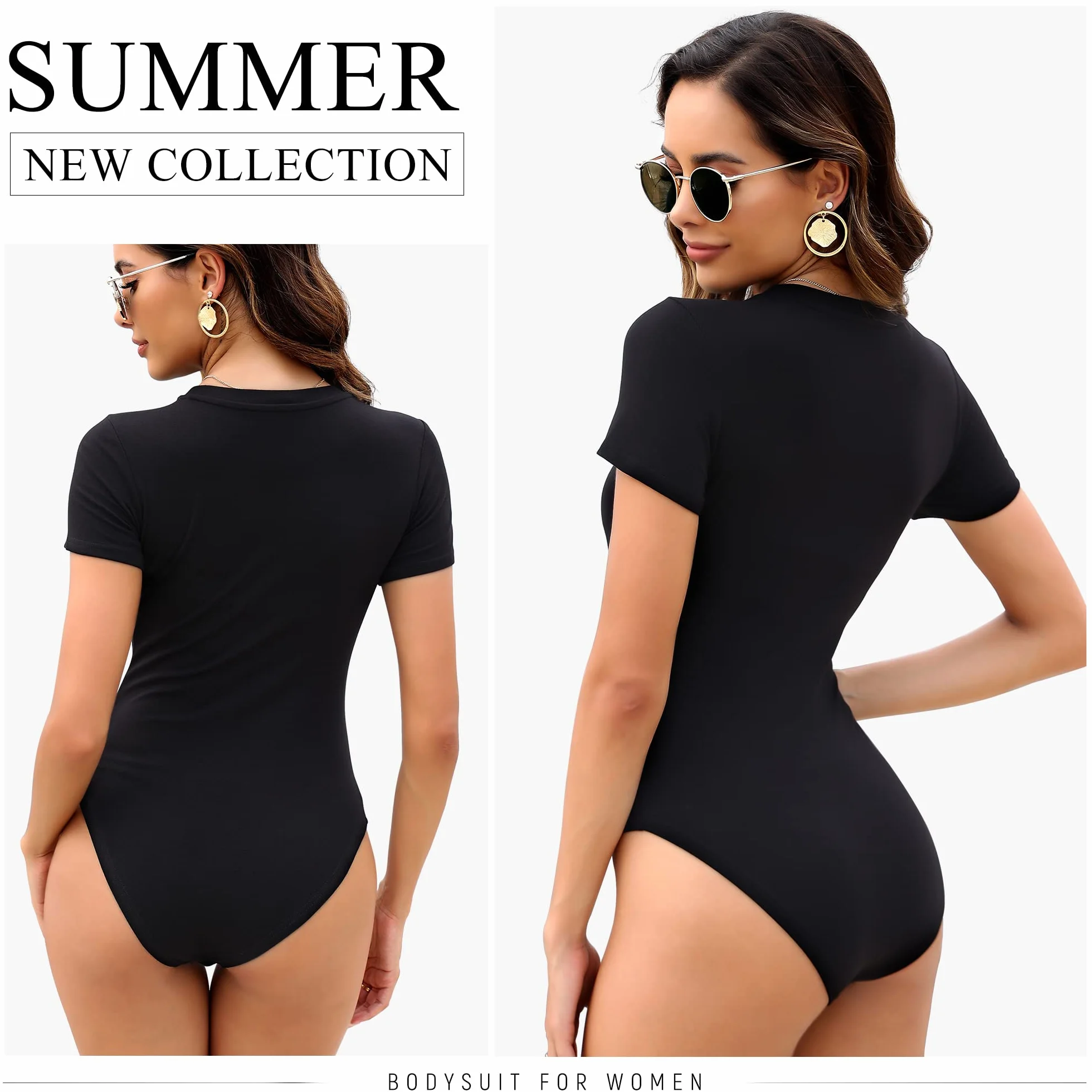 Body damskie z krótkim rękawem okrągły dekolt rozciągliwy podstawowy T-shirt topy 5-pak