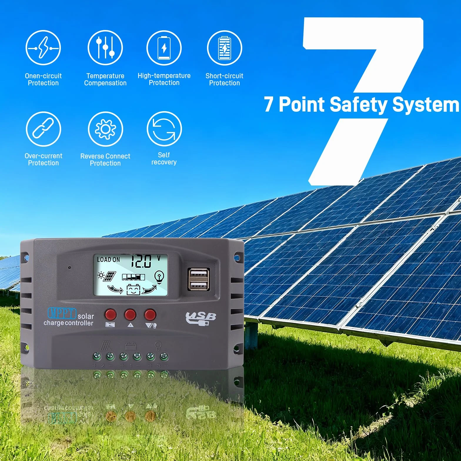 Yoving MPPT 100 A regulator ładowania słonecznego wodoodporny do systemów solarnych 12 V/24 V, wyświetlacz LCD (panel słoneczny, bateria, samochód kempingowy), ciemnoszary