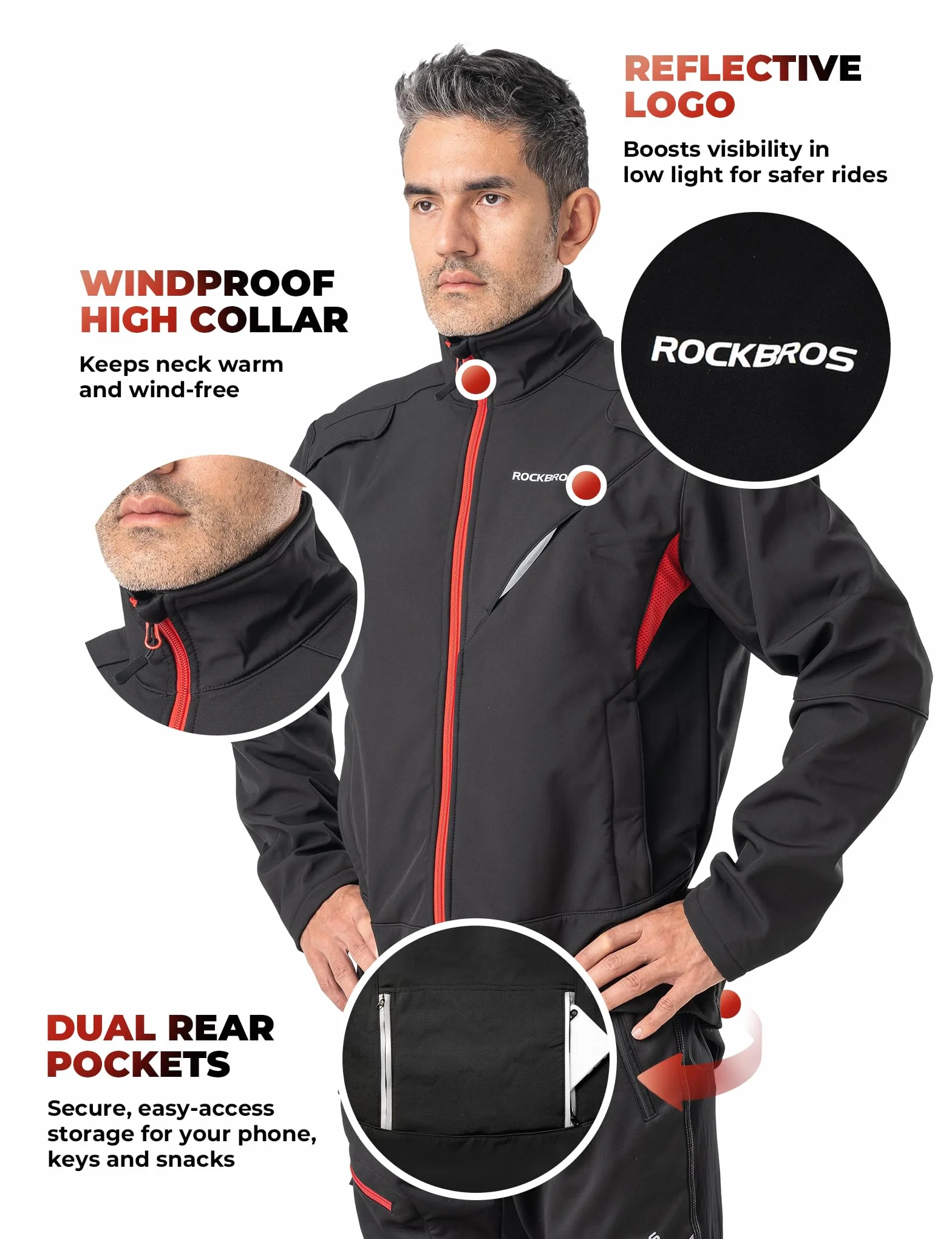 ROCKBROS Długa Kurtka Rowerowa Zimowa Wiatroszczelna Wodoodporna S-4XL
